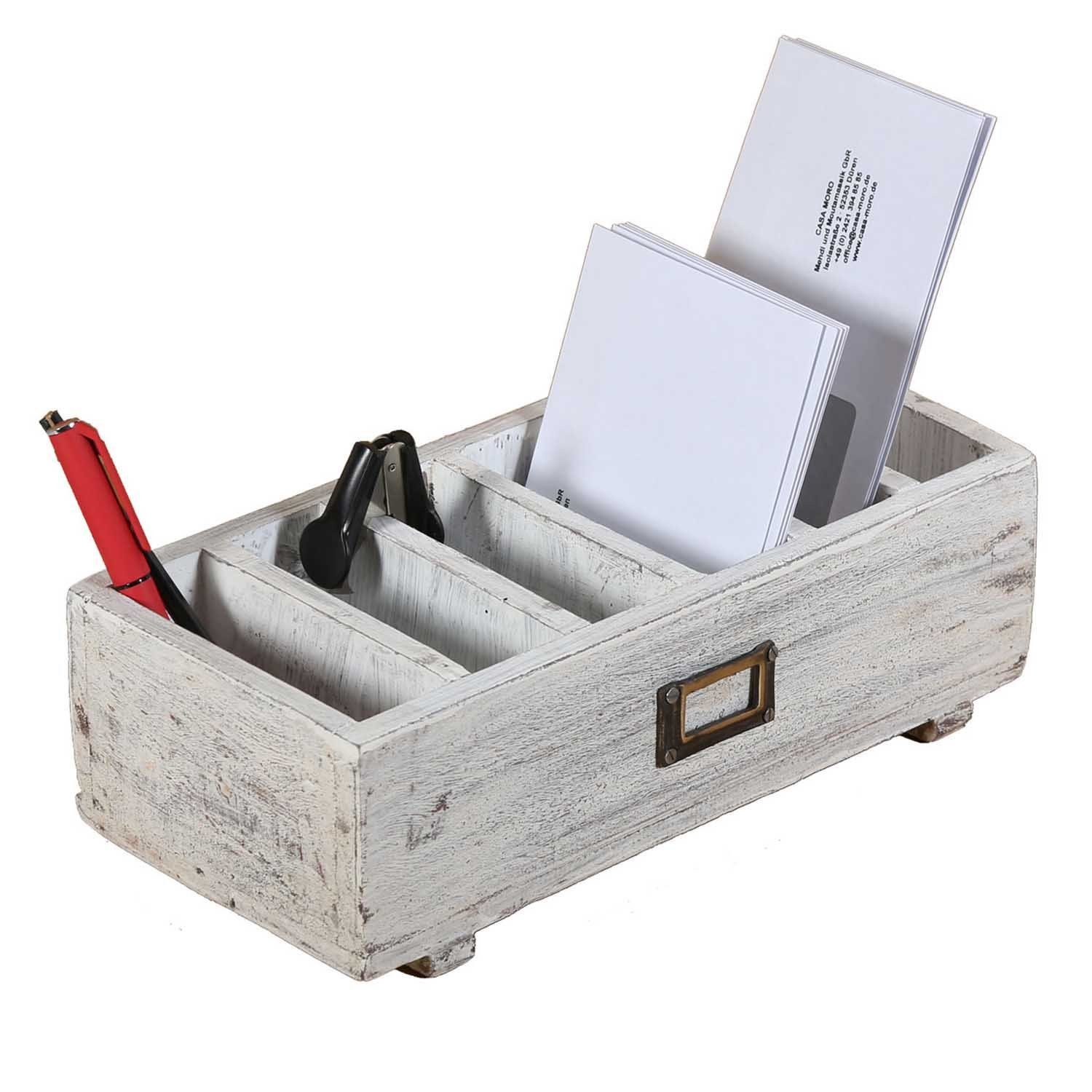 Casa Moro Organizer Tivoli aus Teakholz, 6 Fächer, Shabby-Weiß (1 St., 6 offene Fächer), Handgefertigt, offene Fächer und Namensschild-Halterung