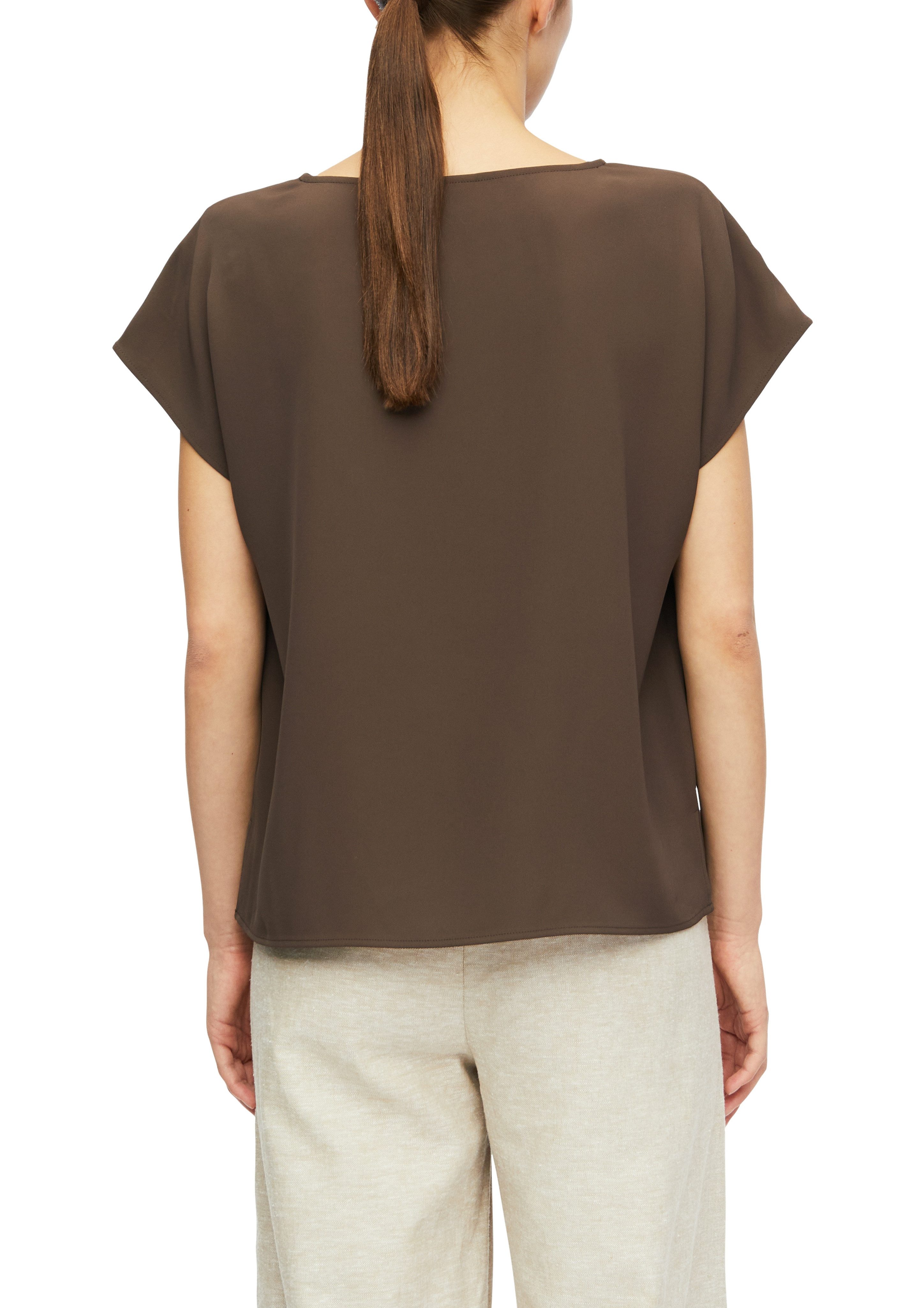 comma Kurzarmbluse Sommerbluse - unifarben - mit Stretch