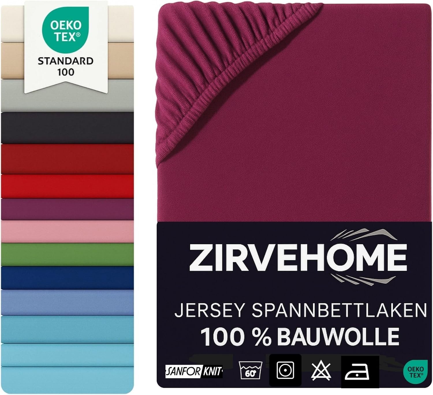 ZIRVEHOME Spannbettlaken 90x200 cm. Jersey Spannbetttuch 100% Baumwolle Bettlaken, Jersey, Gummizug: Rundumgummi, (1 Stück), Baumwolle Spannbettlaken 90x200 cm bis 25 cm Höhe, Bordeaux