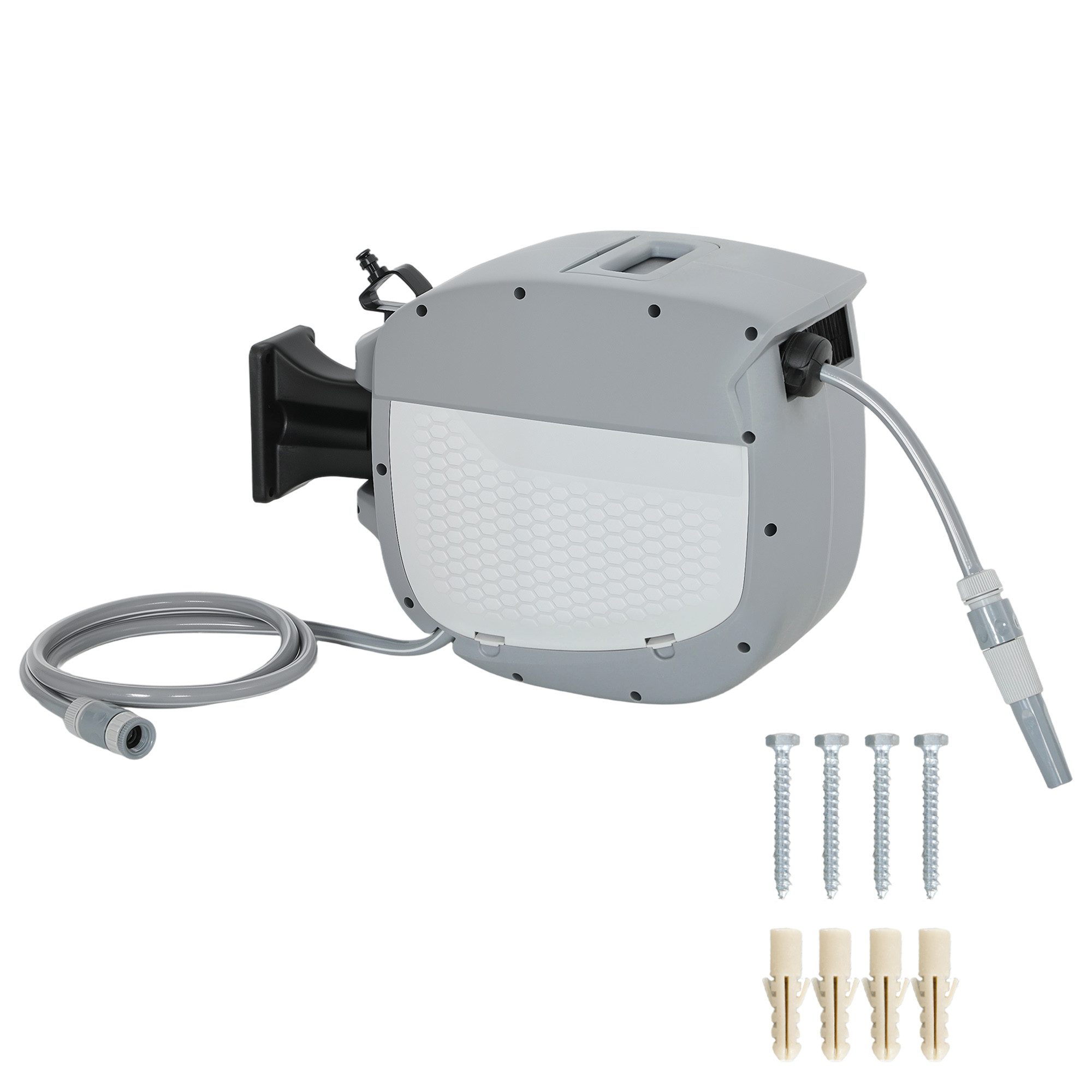 Outsunny Schlauchtrommel mit automatische Aufrollung, Selbstverriegelung, (Schlauchaufroller, 1-tlg., Schlauchbox), Grau