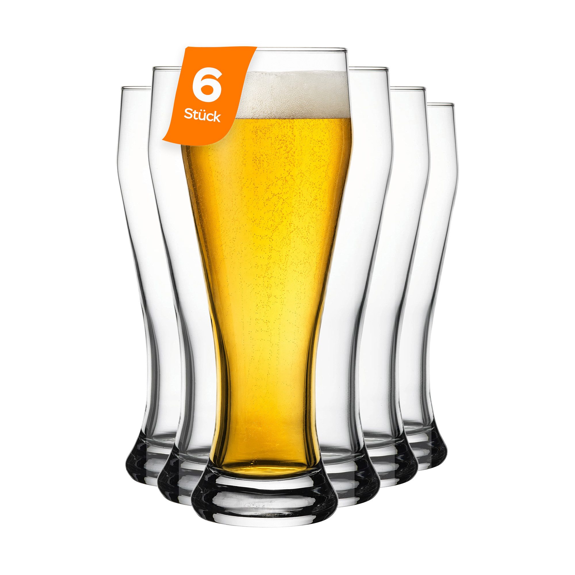 Pasabahce Bierglas Weizenbeer/Pils Bierglas, 520 ml, 6er SET, 6-tlg., Glas, Klassisches Bierglas mit 520 ml Inhalt und schlanker Form