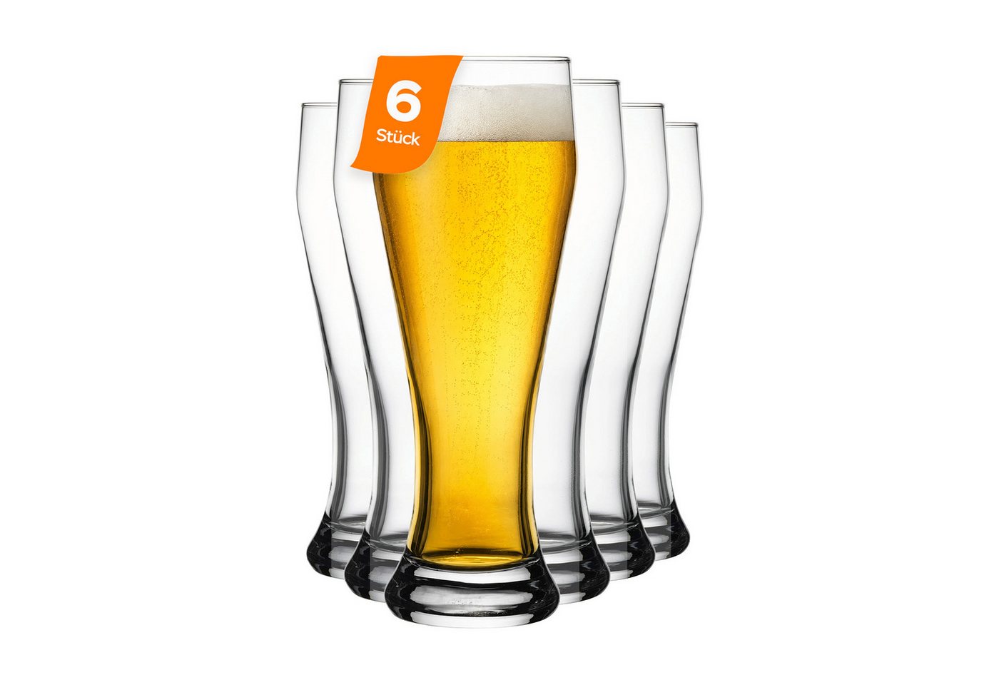 Pasabahce Bierglas Weizenbeer/Pils Bierglas, 520 ml, 6er SET, 6-tlg., Glas, Klassisches Bierglas mit 520 ml Inhalt und schlanker Form