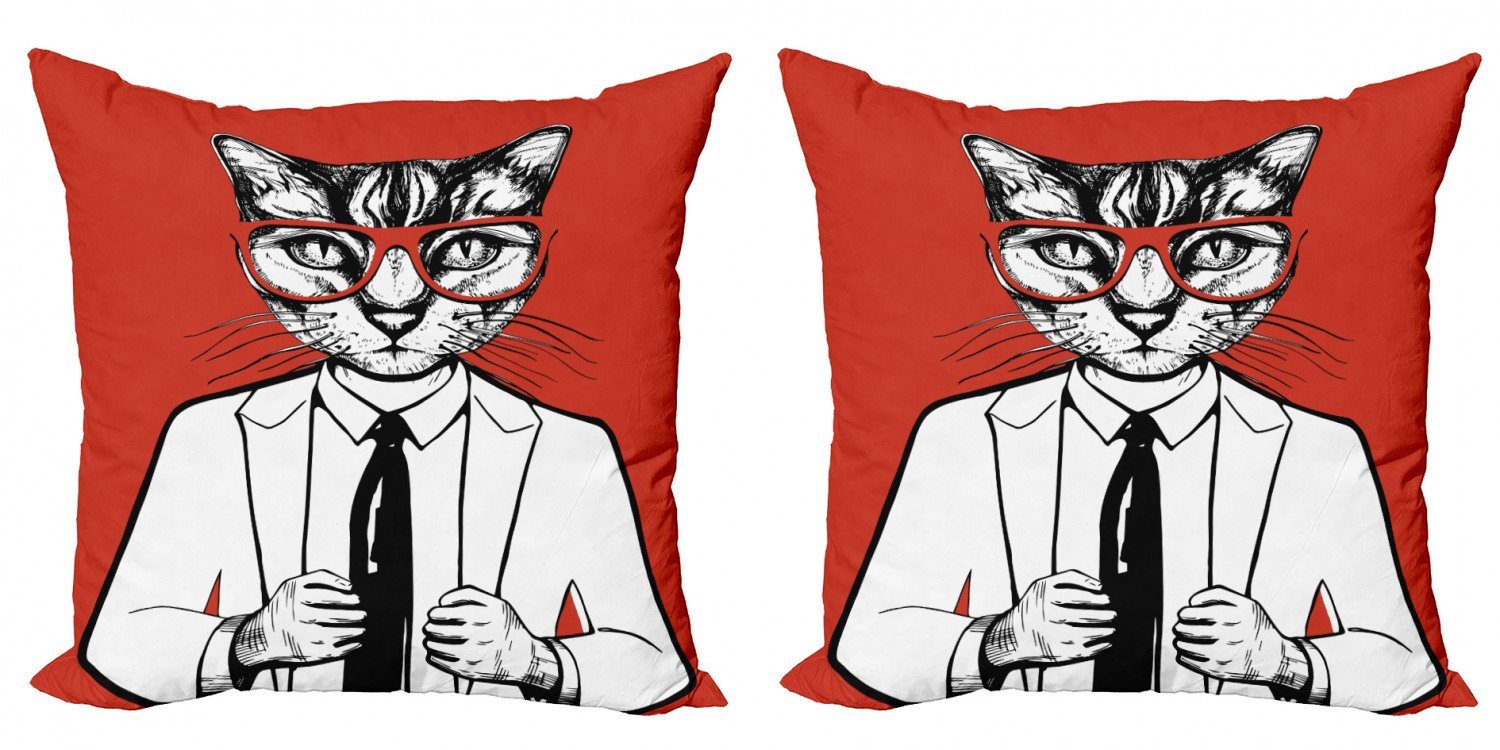 (2 Modern Kissenbezüge Lustiger Hipster Accent Abakuhaus Digitaldruck, Stück), Doppelseitiger Katze-Klage Geschäftsmann