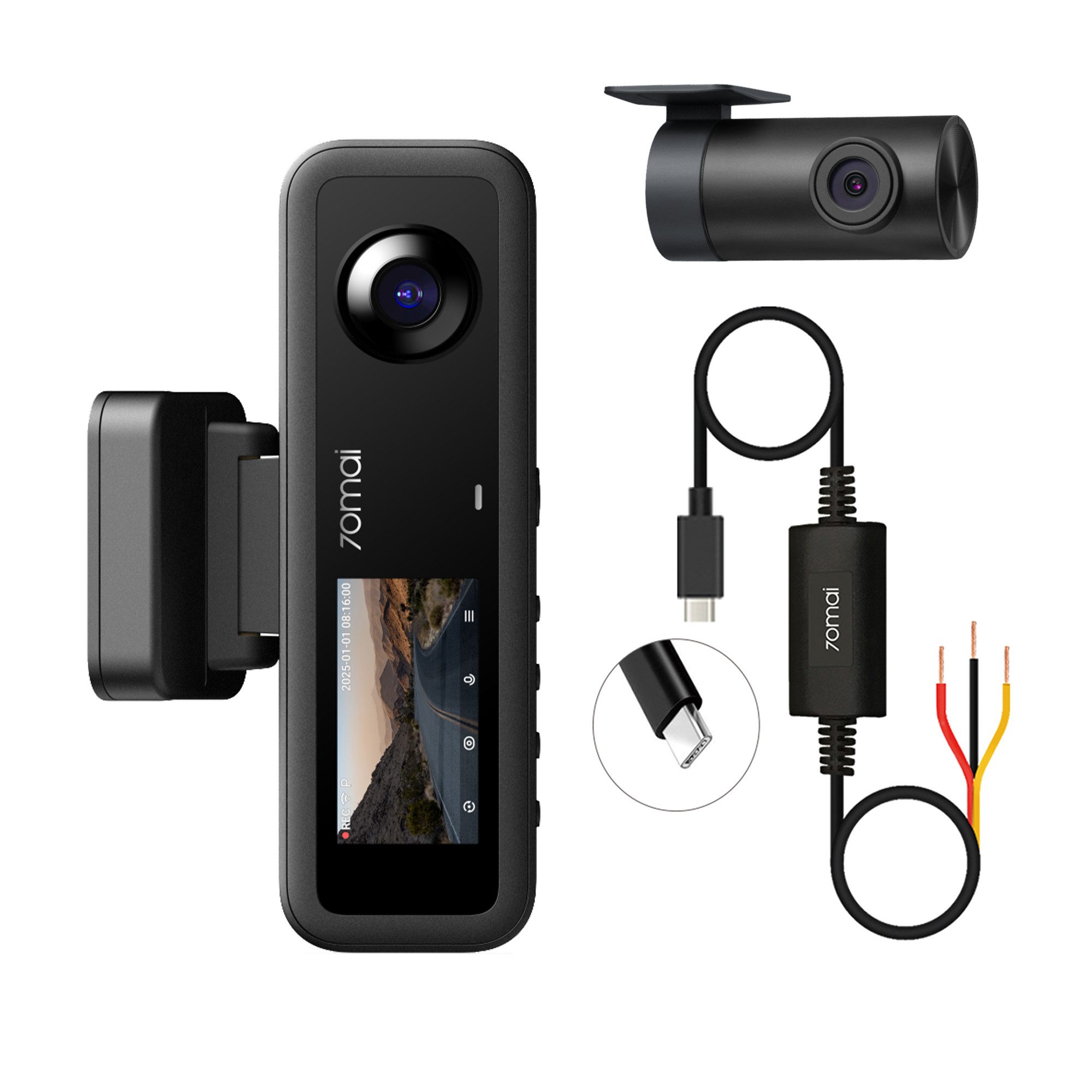 70mai T800E 3-Kanal 4K Front + 1080P Rear + 1080P Innen Dashcam (4K Ultra HD, mit 64GB SD Karte, Superkondensator, GPS)