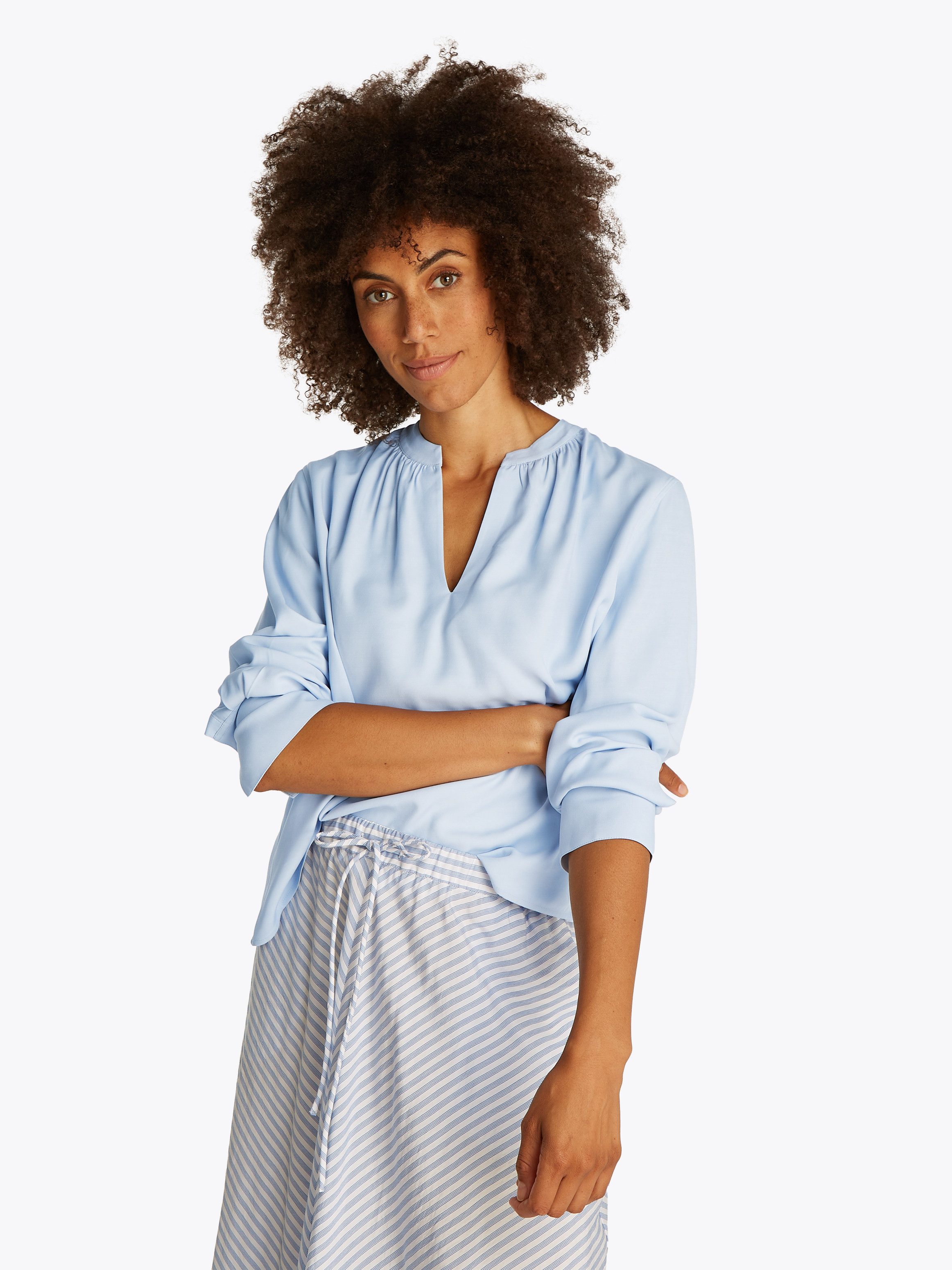 Tommy Hilfiger Langarmbluse SOFT VIS V NECK LS BLOUSE mit Raffungen günstig online kaufen