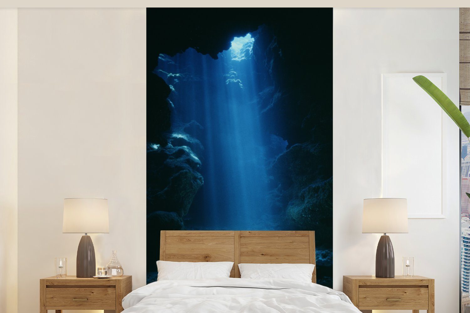 MuchoWow Fototapete Höhle Küche, Fototapete für klaren Grand (2 bedruckt, Cayman, Wohnzimmer Wasser Matt, St), blauen von Schlafzimmer im Vliestapete