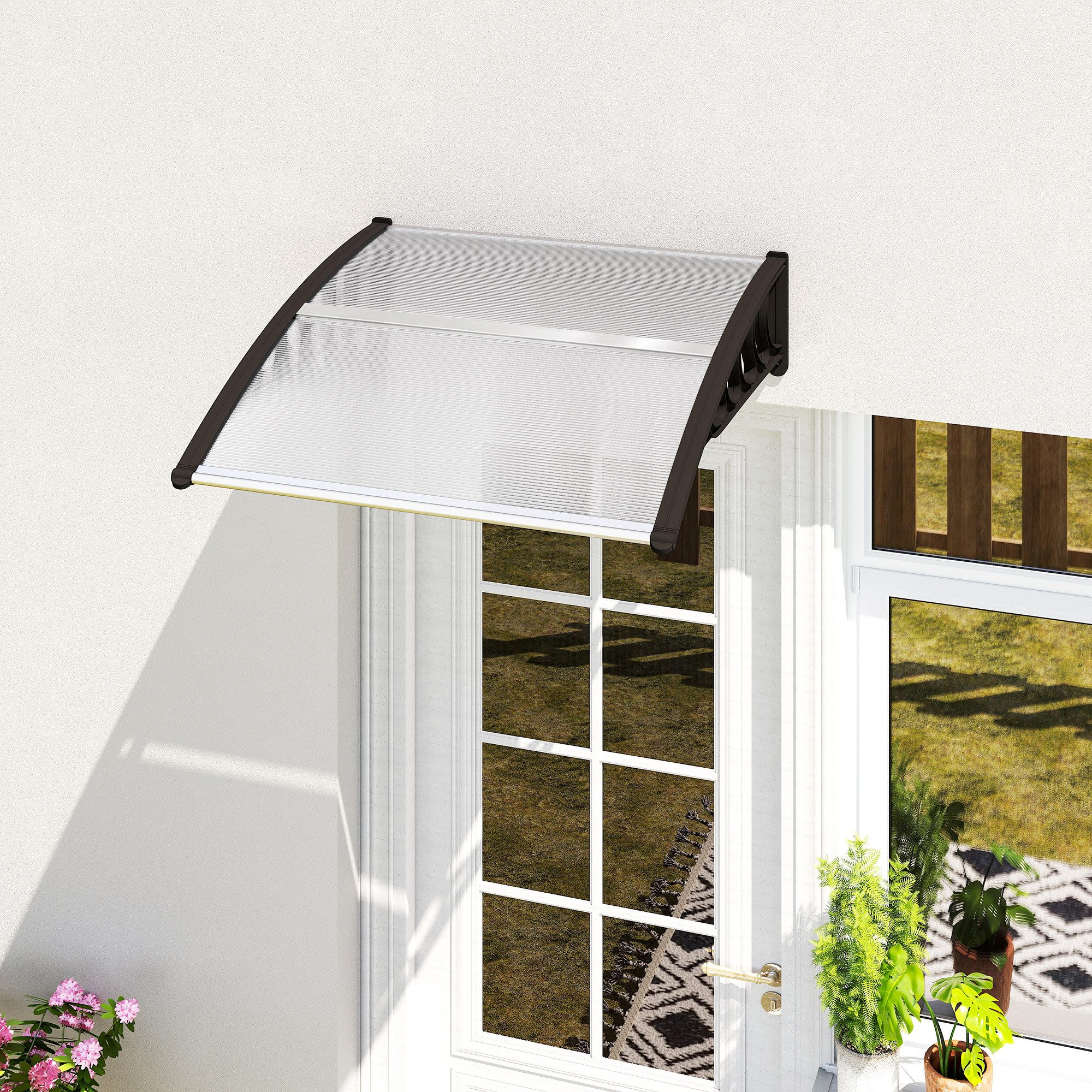 Outsunny Pultvordach für Haustür mit UV Schutz, Aluminium-Verbindungstangen, transparent (Regenschutz, 1 St., Vordach), für Garten, Balkon, Schwarz