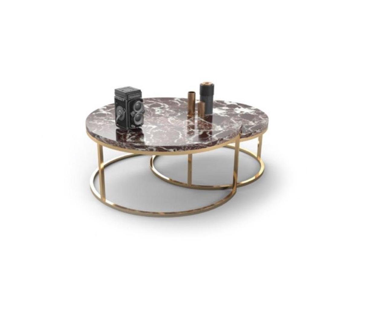 JVmoebel Couchtisch Marmor Couchtisch + Beistelltisch Set Runde Wohnzimmer Tische 2tlg (2-St., 2x Couchtisch), Made in Europa