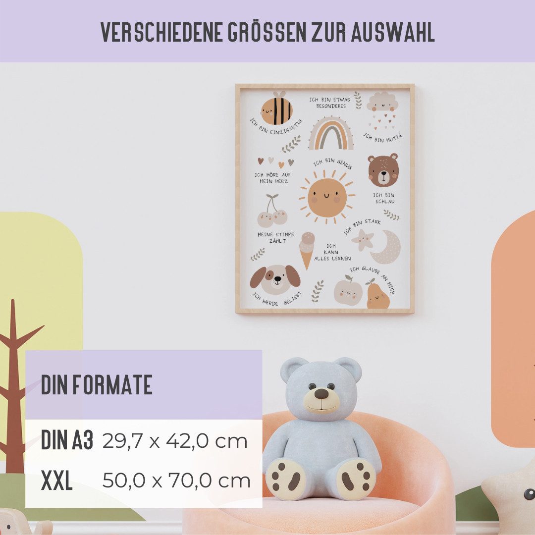 Things of Happiness Poster Affirmationsposter für Kinder DIN A3, Kinderzimmer Wandbild, Sonnenschein & Fröhlichkeit, Poster Affirmation Geschenk zur Geburt, Taufe, Kindergeburtstag