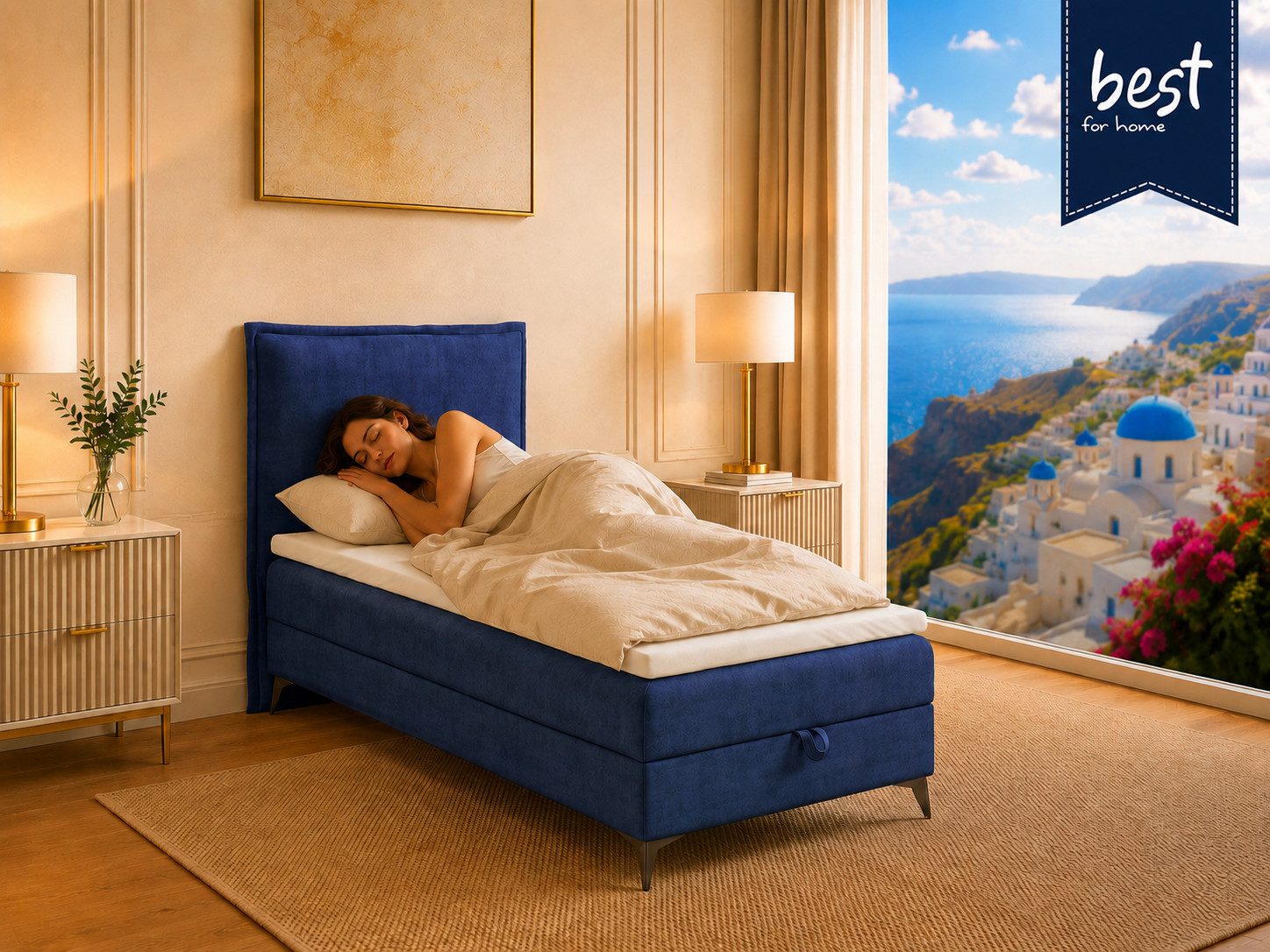 Best for Home Boxspringbett K16 Single SLIM mit Bettkasten & Bonellfederkernmatratze, Topper H3 (Einzelbett, Polsterbett, Juniorbett, Hotelbett, versch. Größen, 1-St., 70x200 80x200 90x200 100x200 cm), mit oder ohne Topper, Flexible Liefermöglichkeiten, Handwerksqualität