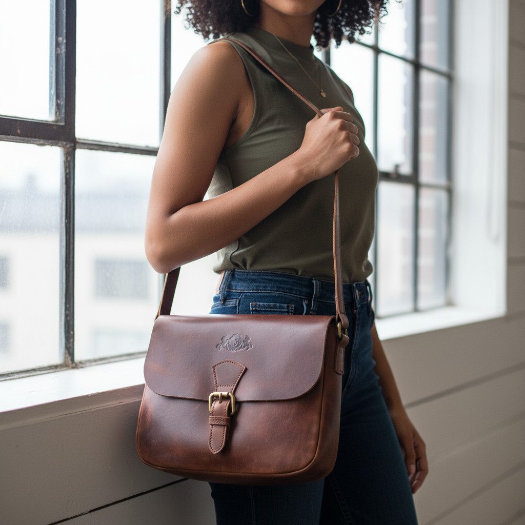 SID & VAIN Umhängetasche YALE Umhängetasche Cross-Body Bag echt Leder, Ledertasche Schultertasche Herren Damen Messenger Bag braun – Bild 2 von 5