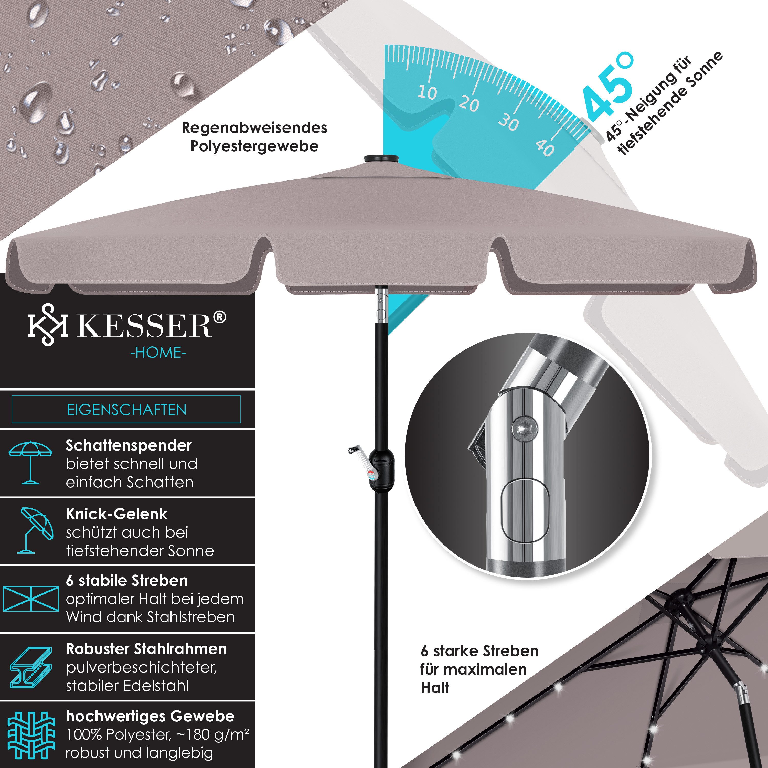 KESSER Sonnenschirm, Sonnenschirm Balkonschirm LED Solar mit Kurbel günstig online kaufen