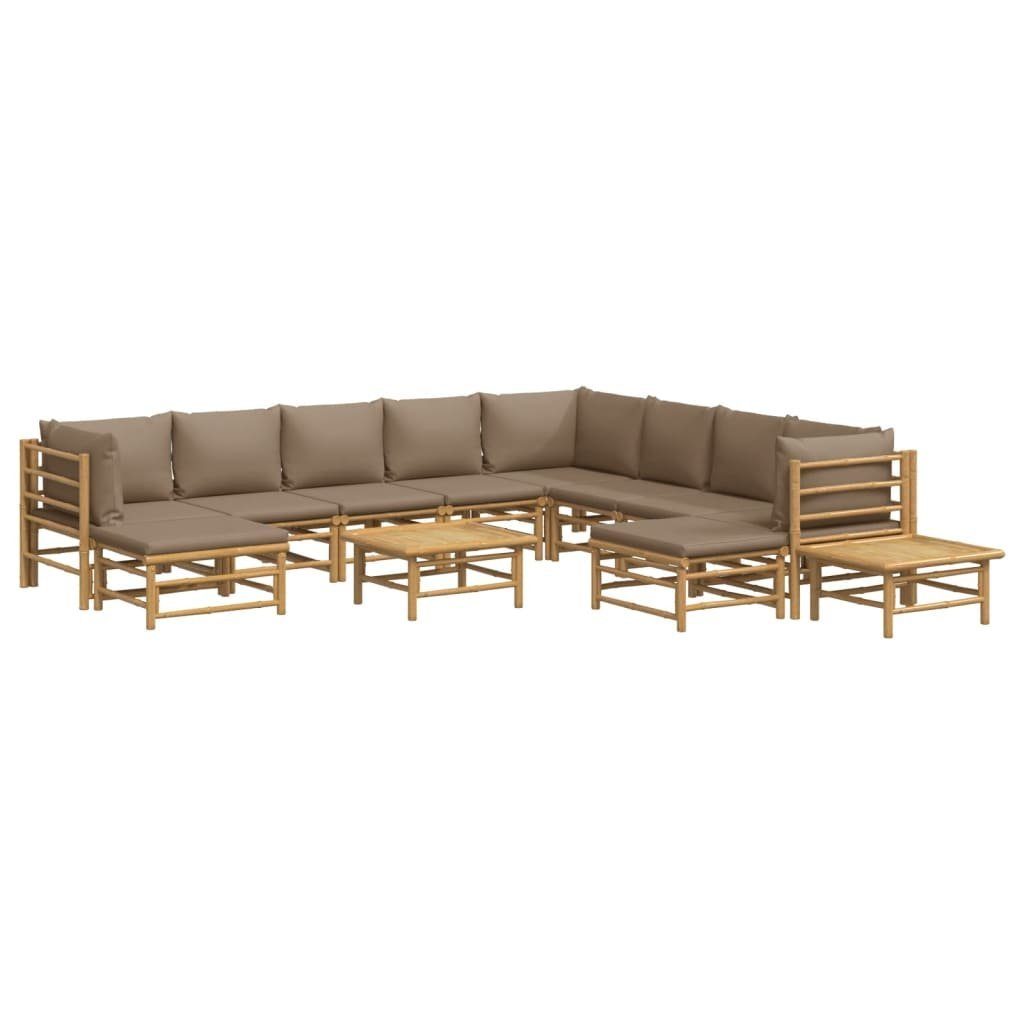 vidaXL Gartenlounge-Set 12-tlg. Garten-Lounge-Set mit Kissen Taupe Bambus, (1-tlg)