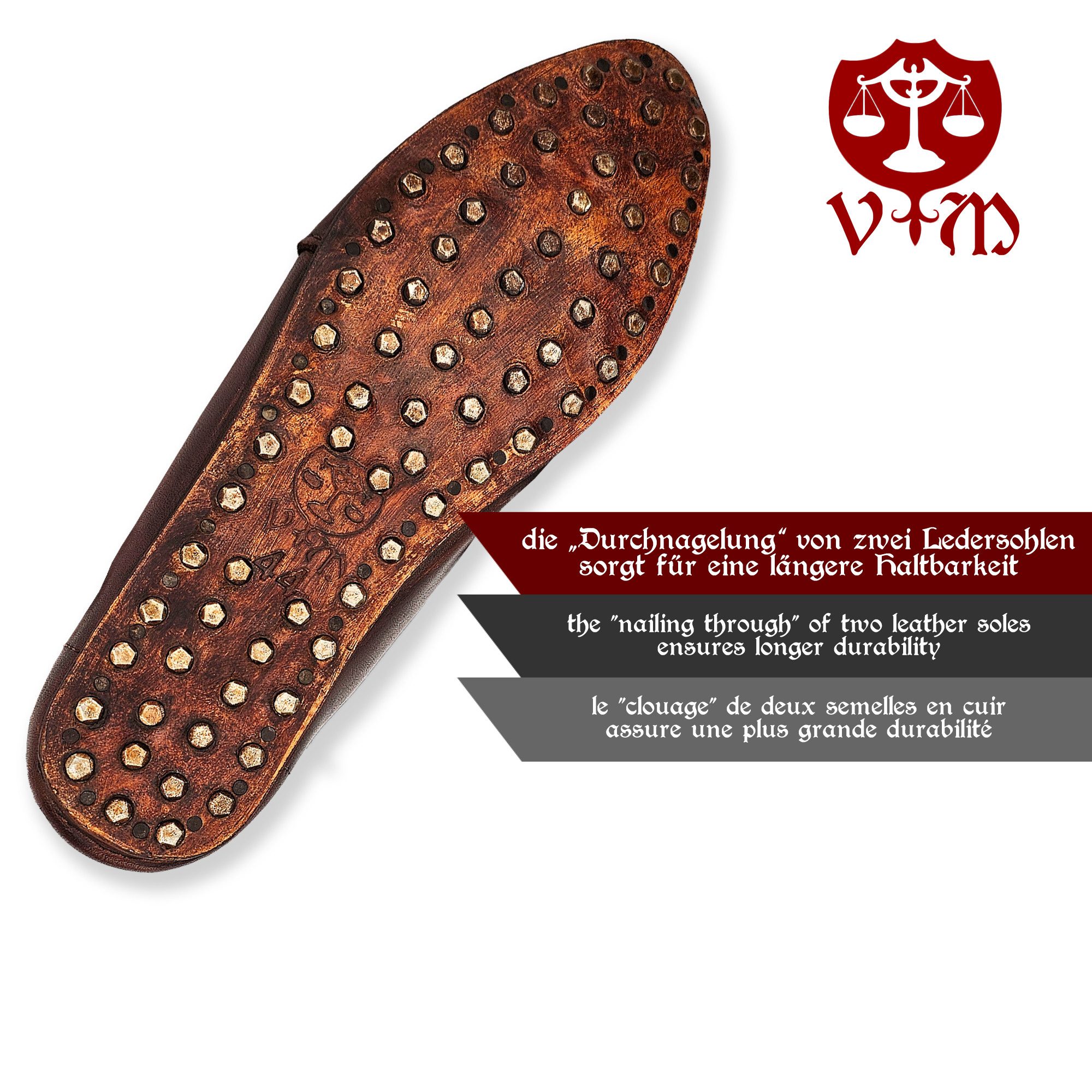 Vehi Mercatus Ritter-Kostüm Wikinger Schuhe Typ Jorvik mit genagelter Doppelsohle Braun
