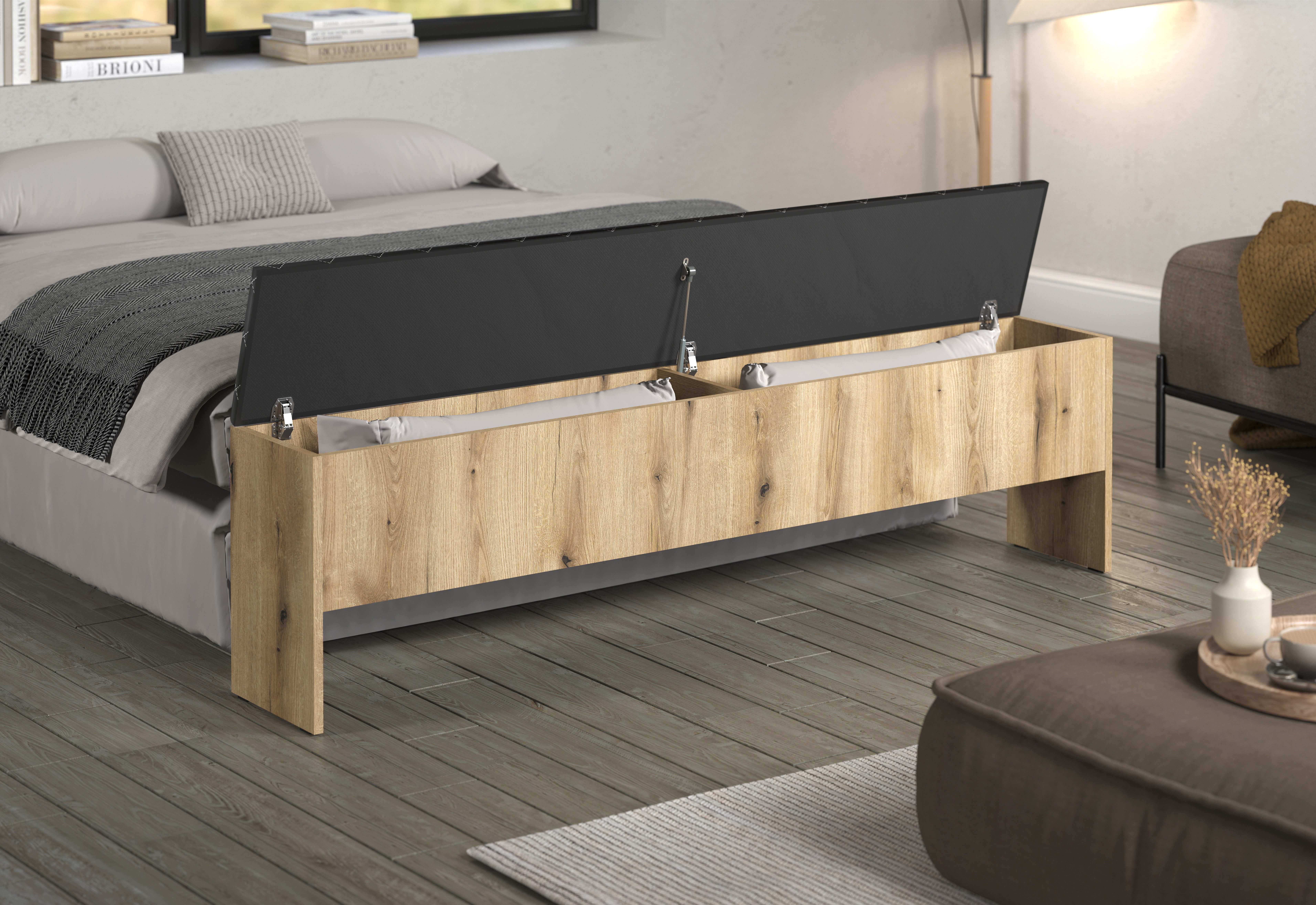 INOSIGN Polsterbank Estepona (1-St), Aufklappbare Bettbank - Polsterung in Anthrazit mit Rautensteppung