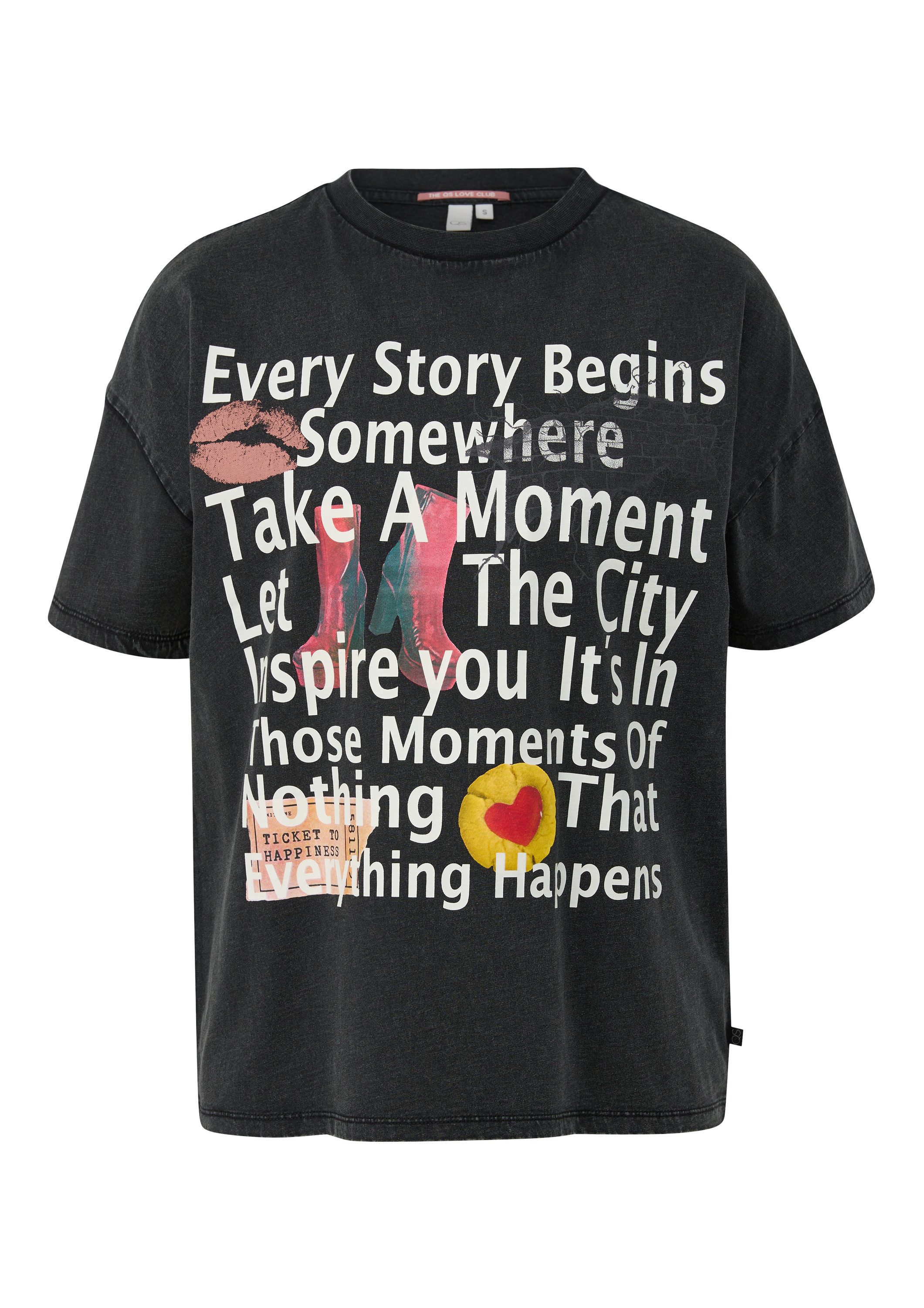 QS Kurzarmshirt T-Shirt Shirt in gewaschener Optik mit Frontprint günstig online kaufen