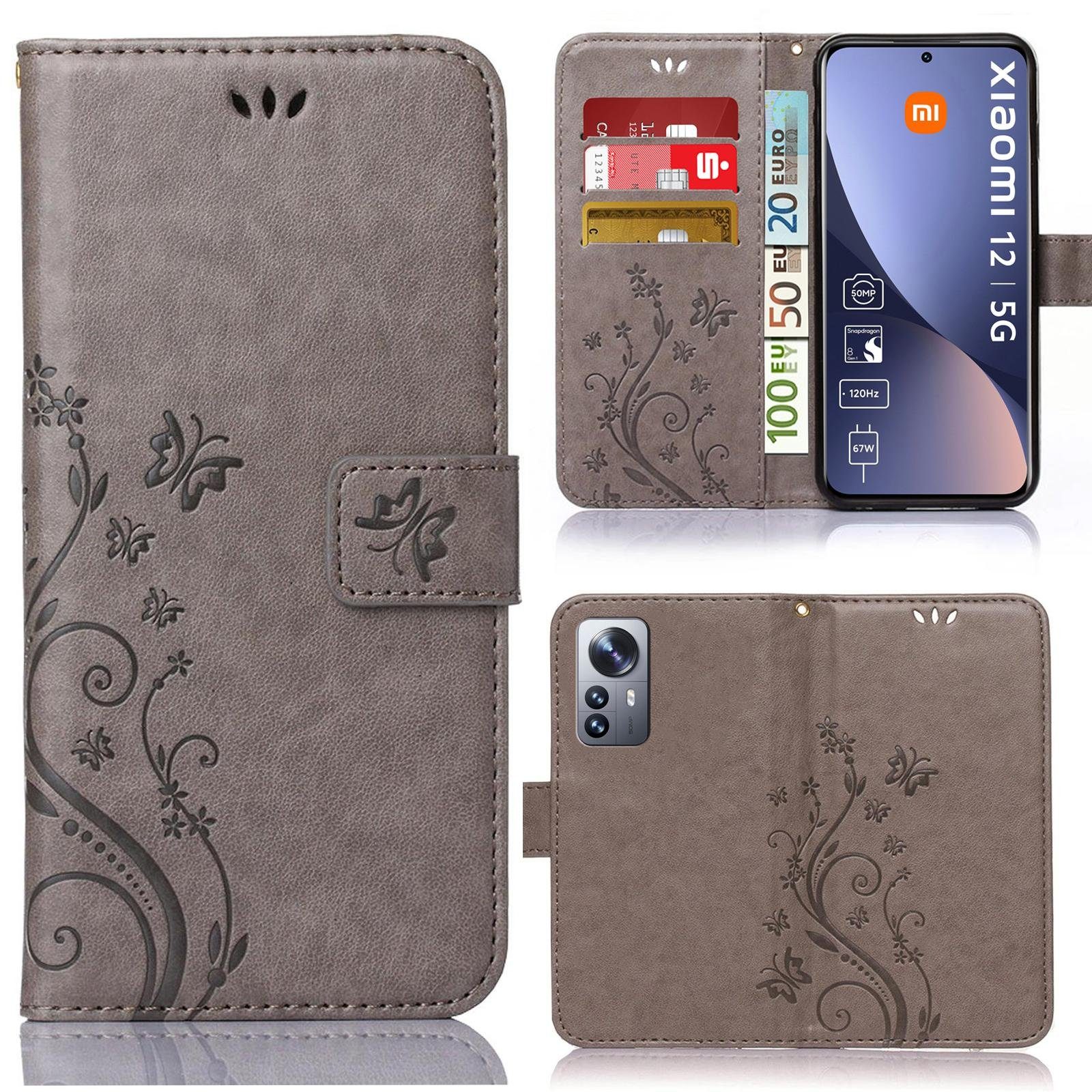 Numerva Handyhülle Bookstyle Flower Handytasche Schutzhülle für Xiaomi 12 / 12 X, Klapphülle Flip Cover Case