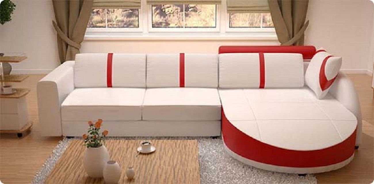 JVmoebel Ecksofa Designer Sofa Couch Ecksofa Leder Textil Polster Garnitur, Made in Europe Weiß/Rot