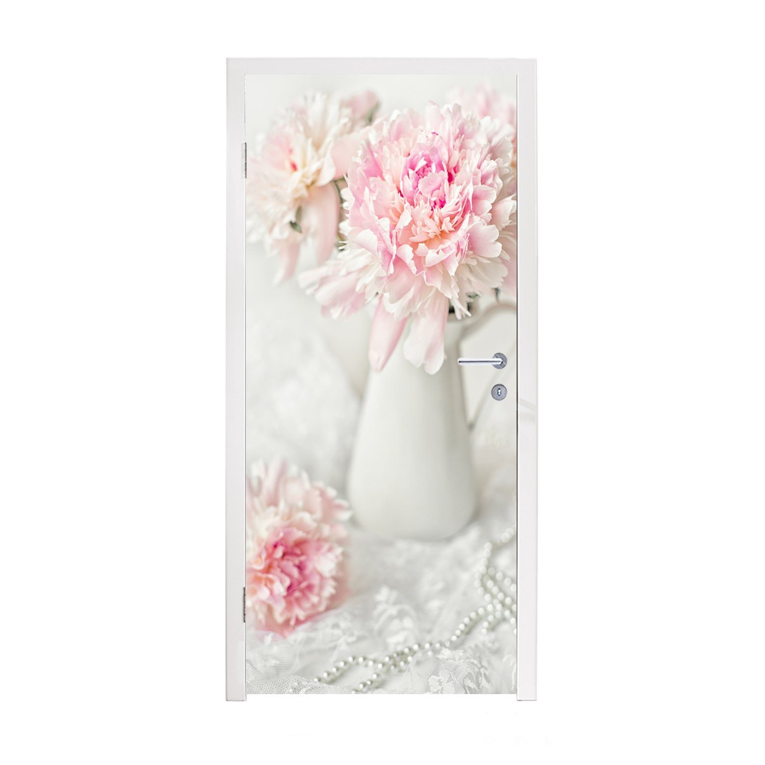 MuchoWow Türtapete Karaffe - Blumen - Stilleben, Matt, bedruckt, (1 St), Fototapete für Tür, Türaufkleber, 75x205 cm