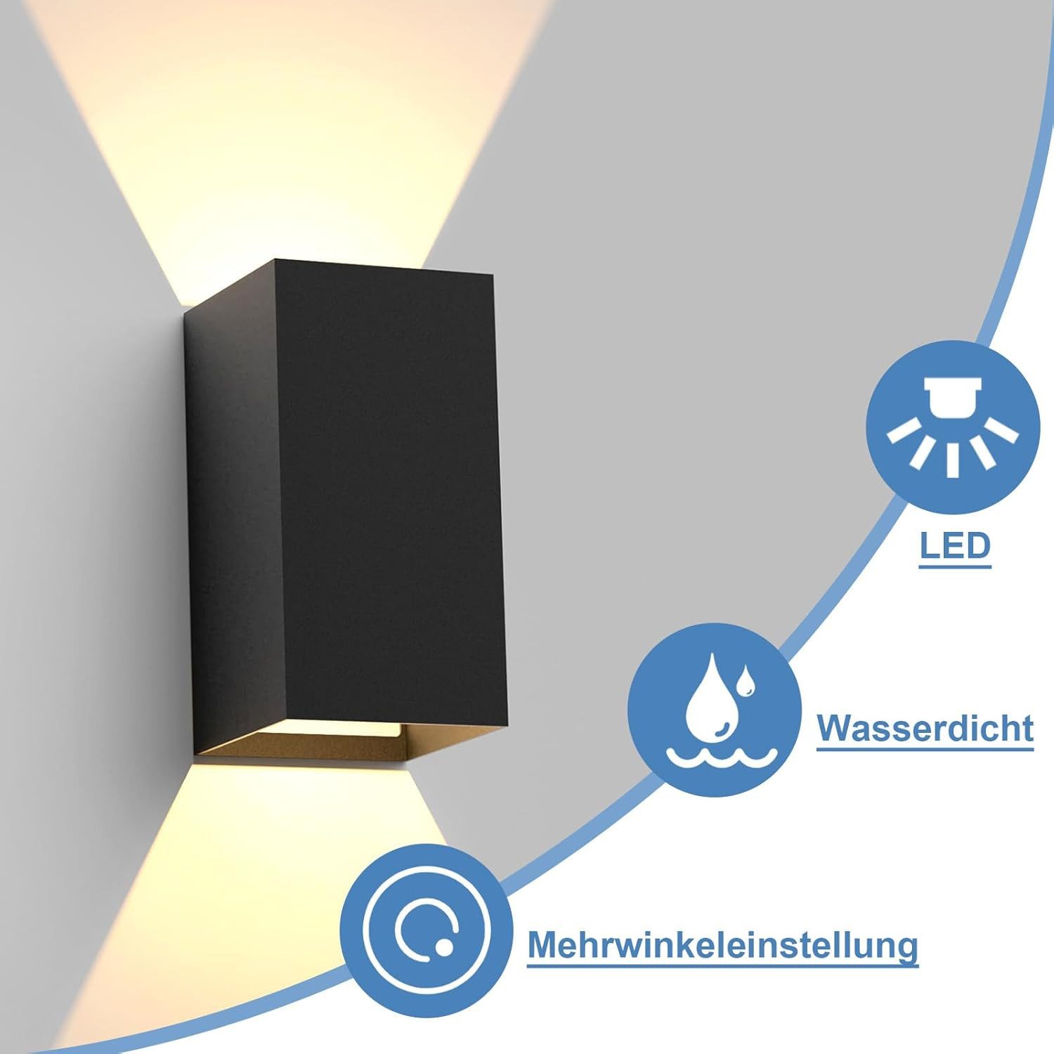 ZMH LED Wandleuchte Außenwandleuchte Schwarz Up Down 7W Wandstrahler Wand Treppenhaus, LED fest integriert, Warmweiß, 5W,IP54,1 Stück,Treppenlampe,Flurlampe,wan – Bild 5 von 5