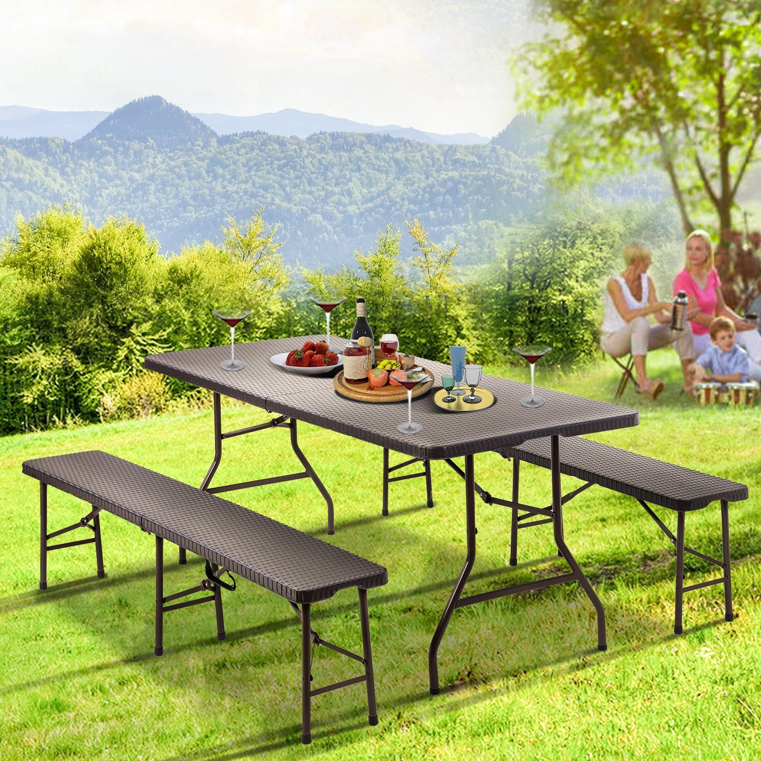 Merax Bierzeltgarnitur, Bierzeltgarnitur Festzeltgarnitur 3-teiliges