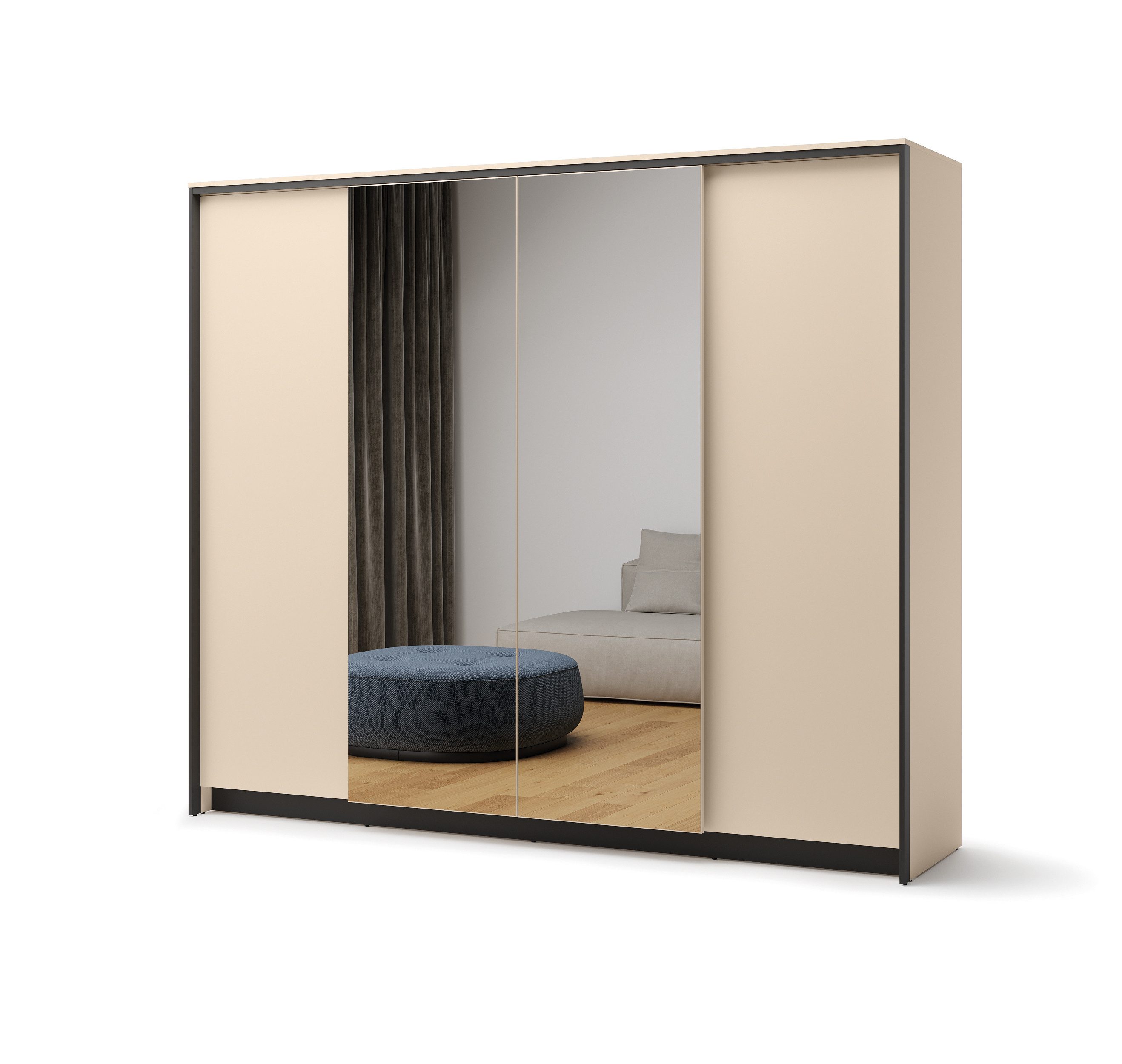 yourhouse24 Kleiderschrank ENNA EN-06 Schlafzimmer Schiebeschrank 4d - sandbeige/schwarz