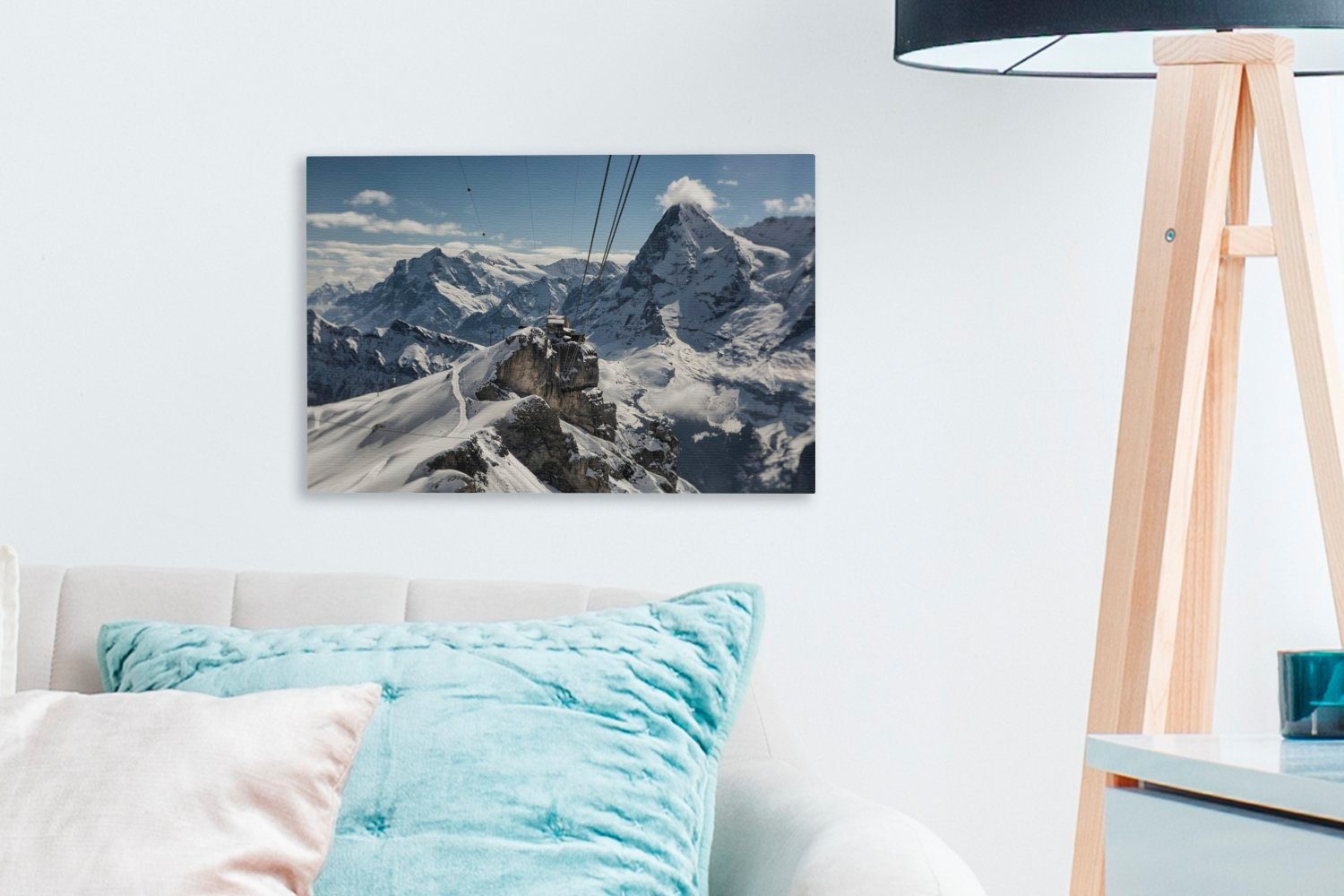 Wandbild 30x20 Europa, auf (1 Wanddeko, Aufhängefertig, cm Leinwandbilder, den Schweizer in Leinwandbild Seilbahn Schilthorn St), Berg OneMillionCanvasses®