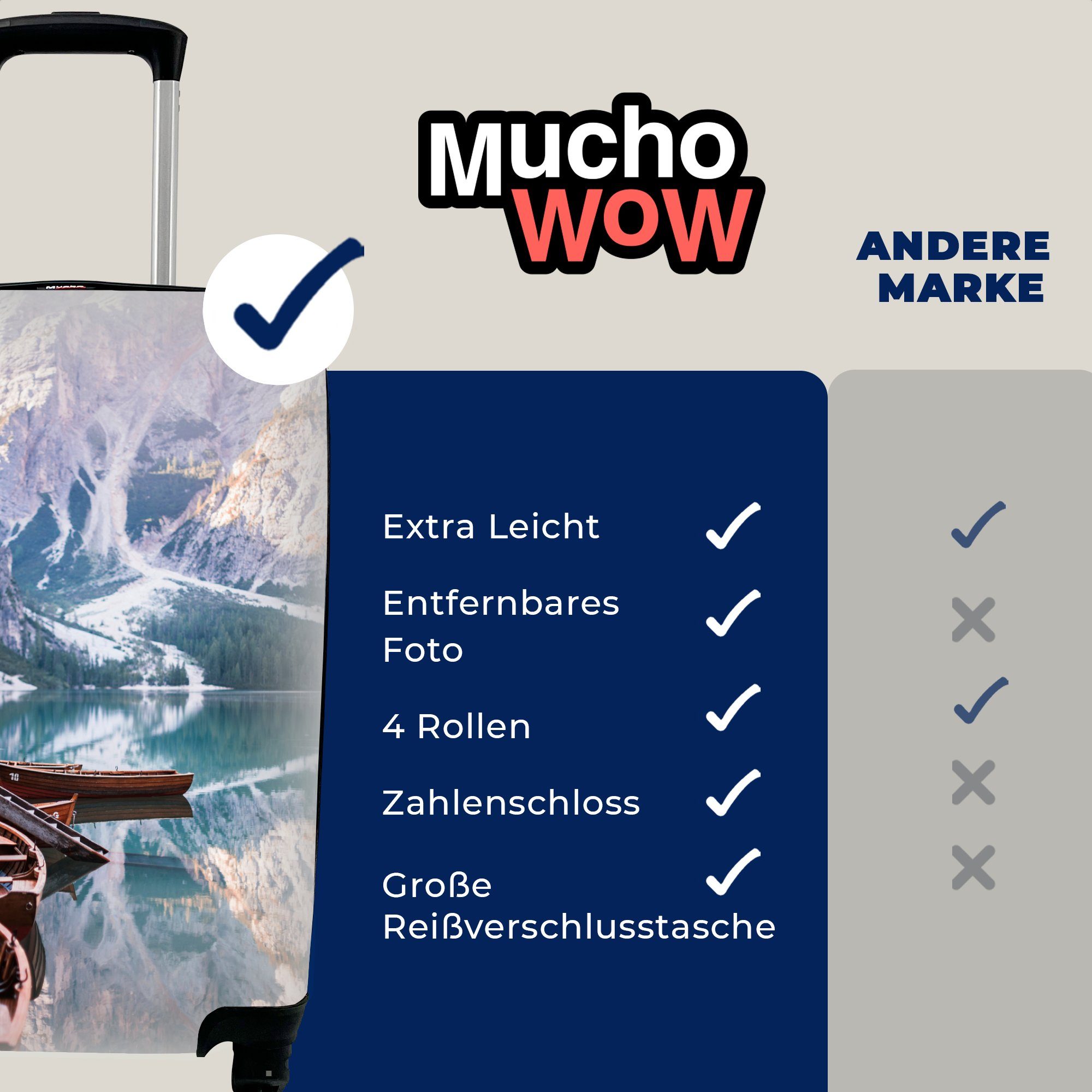MuchoWow Handgepäckkoffer Alpen - Trolley, 4 See, Boot - Ferien, Reisetasche mit Handgepäck Rollen, für Reisekoffer rollen