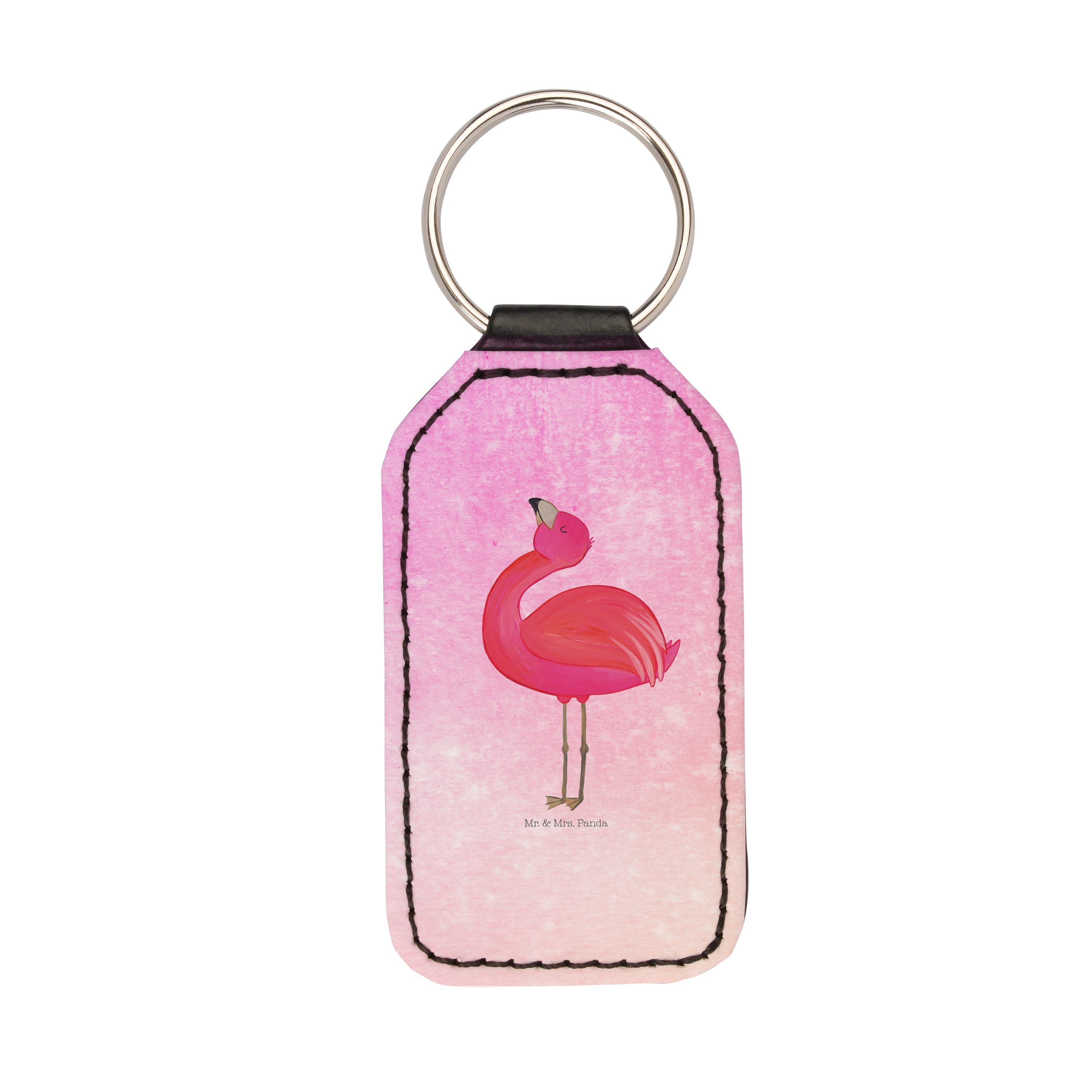 Mr. & Mrs. Panda Schlüsselanhänger Flamingo stolz - Aquarell Pink - Geschenk, Selbstakzeptanz, Selbstlie (1-tlg)