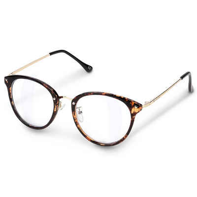 Navaris Brille, Retro Brille ohne Sehstärke - Damen Herren Vintage 50er Nerd Brille - Anti Blaulicht Computer Nerdbrille ohne Stärke - mit Metallbügeln