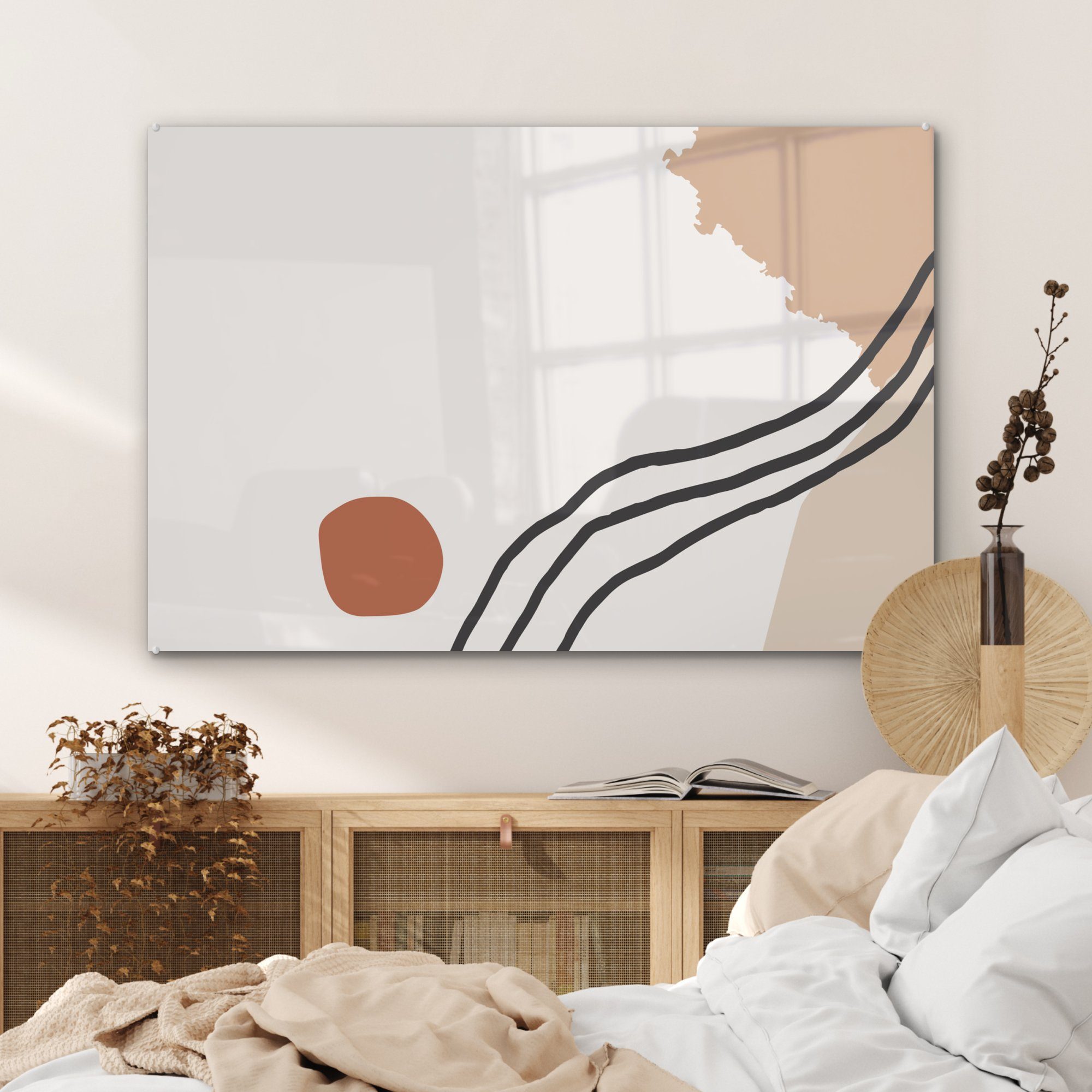 MuchoWow Acrylglasbild Schlafzimmer Wohnzimmer Abstrakt & St), Acrylglasbilder Orange, Schwarz Sommer - - (1 