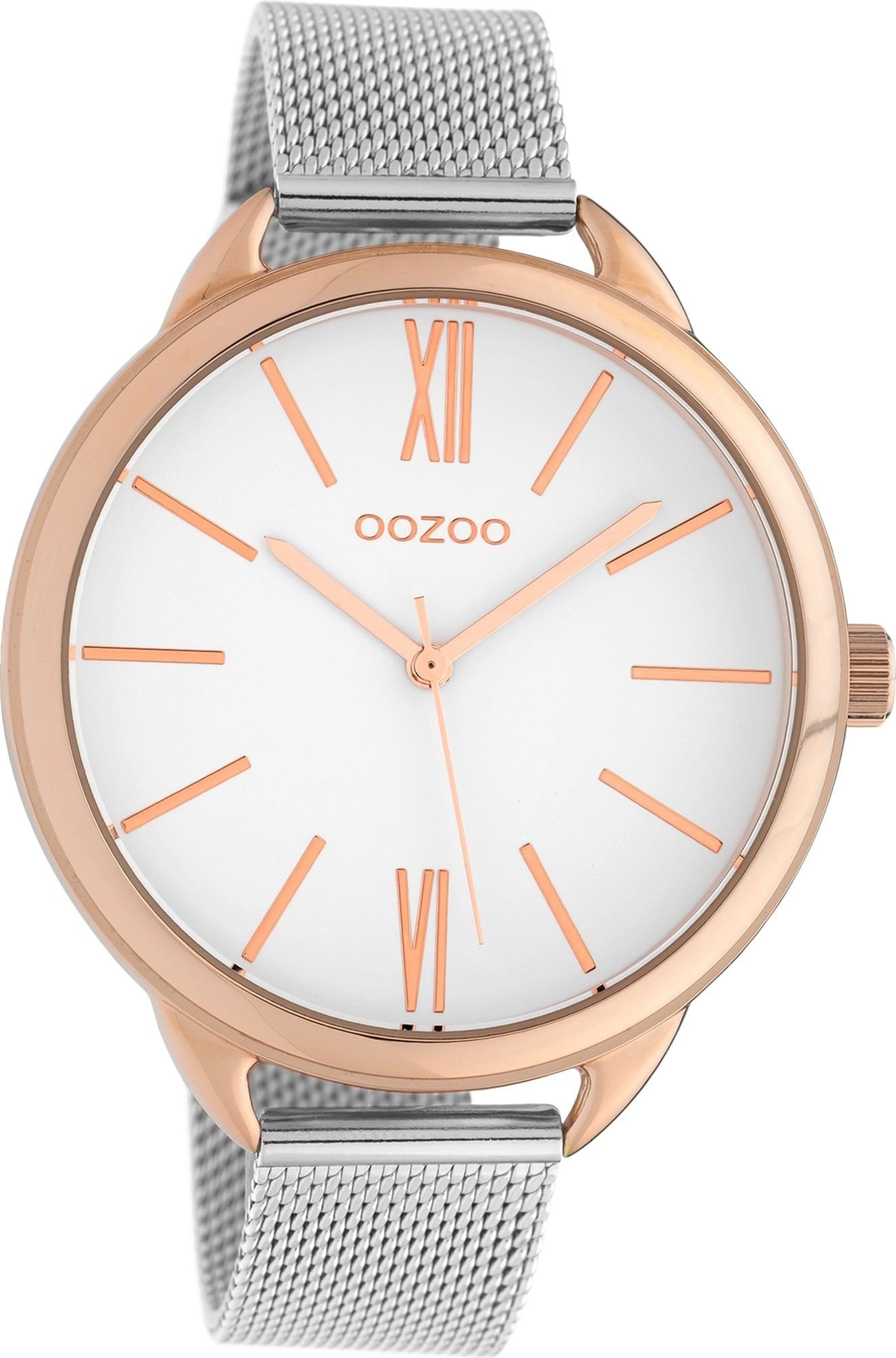 OOZOO Quarzuhr Oozoo Stahl Damen Uhr C10133 Analog, Damenuhr Edelstahlarmband silber, rundes Gehäuse, groß (ca. 44mm)