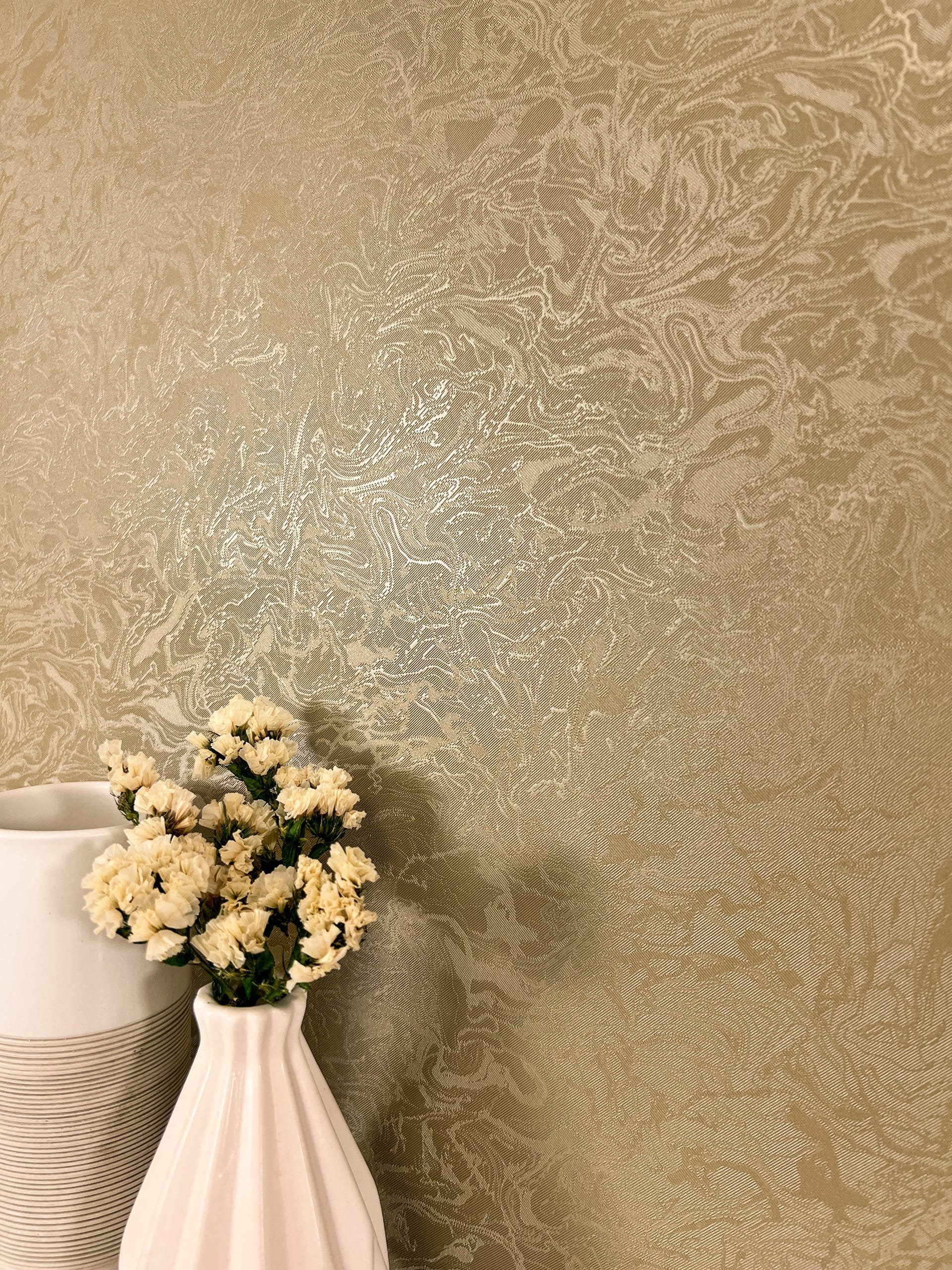Newroom Vliestapete, Gold Tapete Glamour Muster - Glanztapete Uni Modern Mo günstig online kaufen
