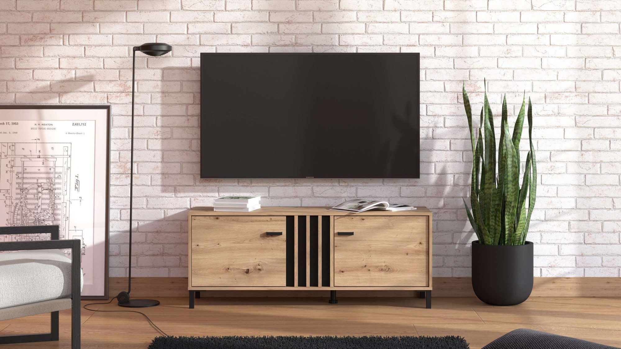 Home affaire Lowboard LAVAL, TV-Board, TV-Kommode, TV-Schrank, TV-Unterschrank, TV-Möbel, Modernes Lowboard in Artisan-Dekor mit viel Stauraum, Lamellen-Optik