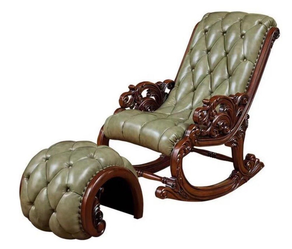 JVmoebel Schaukelstuhl Relaxstuhl mit Hocker in Grün, Kunstleder, Chesterfield-Optik