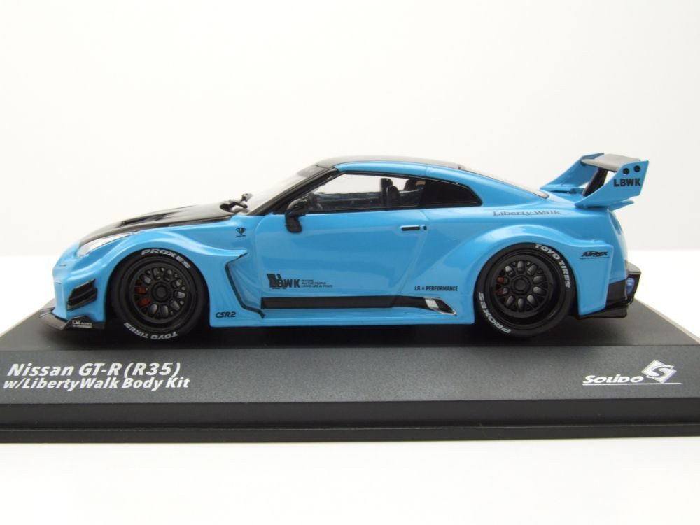 Solido Modellauto Nissan GT-R R35 Liberty Walk LB-Works 2019 blau, Maßstab 1:43