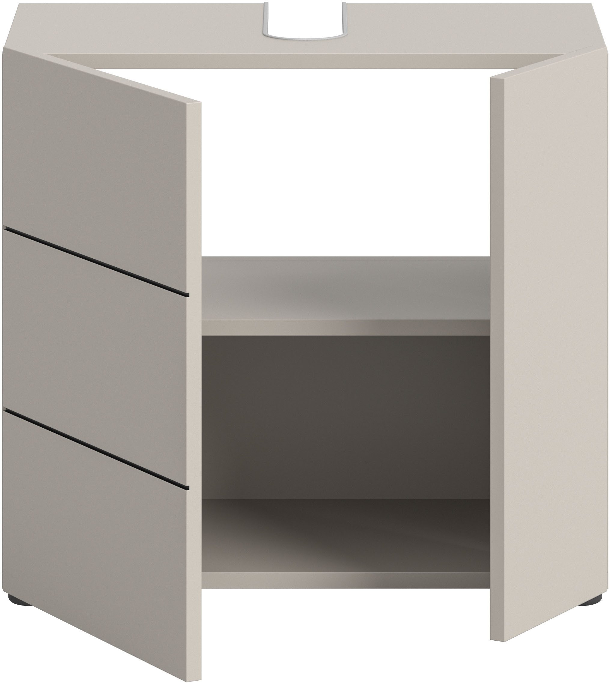 welltime Waschbeckenunterschrank BIEL, Breite: 60 cm, 2 Türen, 2 Fächer, Siphonausschnitt (1-St) Waschbeckenunterschrank, Unterschrank, WBU, Badezimmer, Bad – Bild 4 von 5