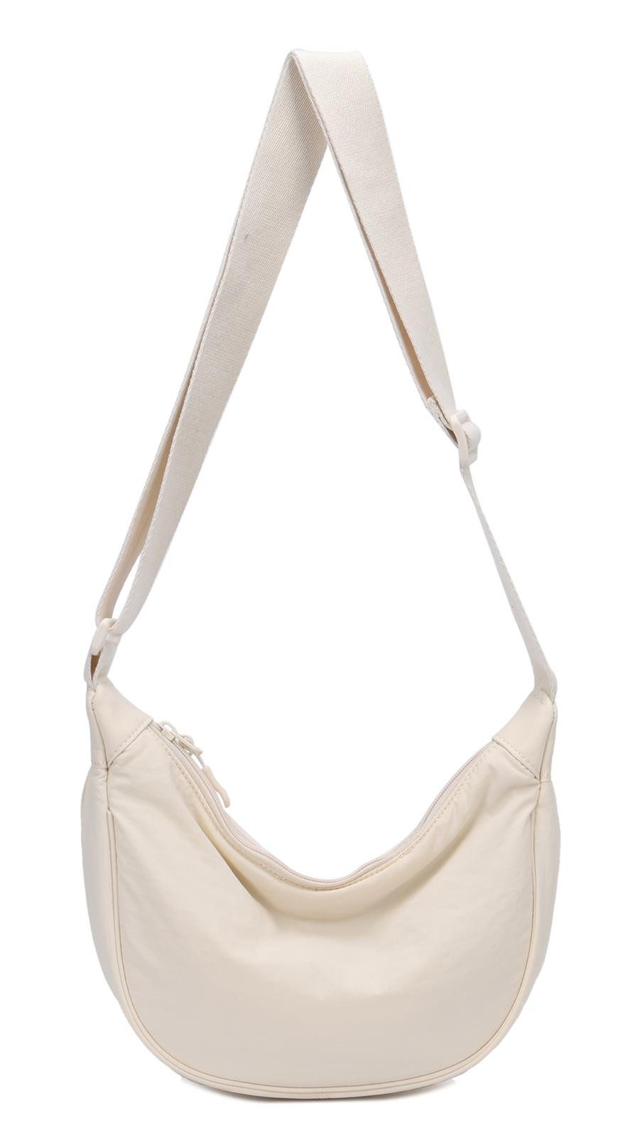 ITALYSHOP24 Schultertasche Damen Tasche Runde Brusttasche MOON Bag CrossBody Crossover Nylon, Umhängetasche Hüfttasche Slingntasche Reise sportlich-modernen Look