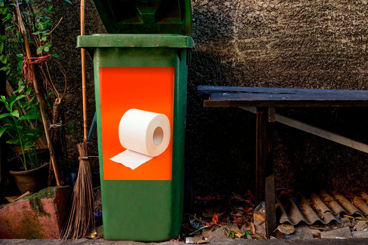 Container, Sticker, MuchoWow Mülltonne, Abfalbehälter Wandsticker Toilettenpapier auf Mülleimer-aufkleber, (1 Orange St),