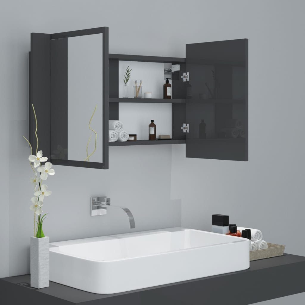 vidaXL cm Hochglanz-Grau (1-St) Badezimmerspiegelschrank LED-Bad-Spiegelschrank Acryl 80x12x45