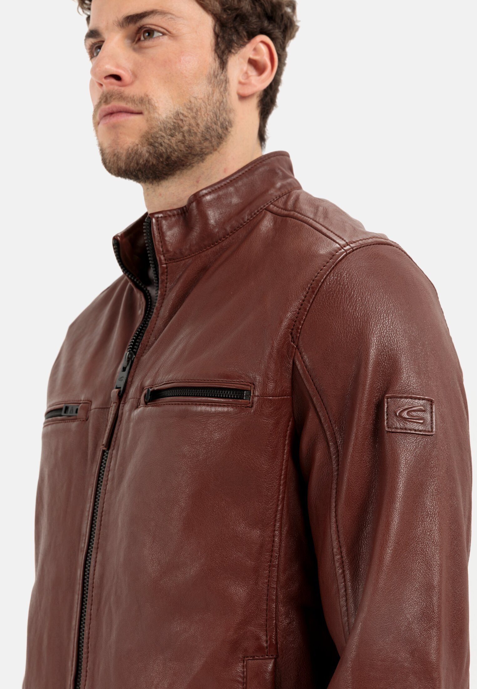 camel active Lederjacke mit Stehkragen Langarm