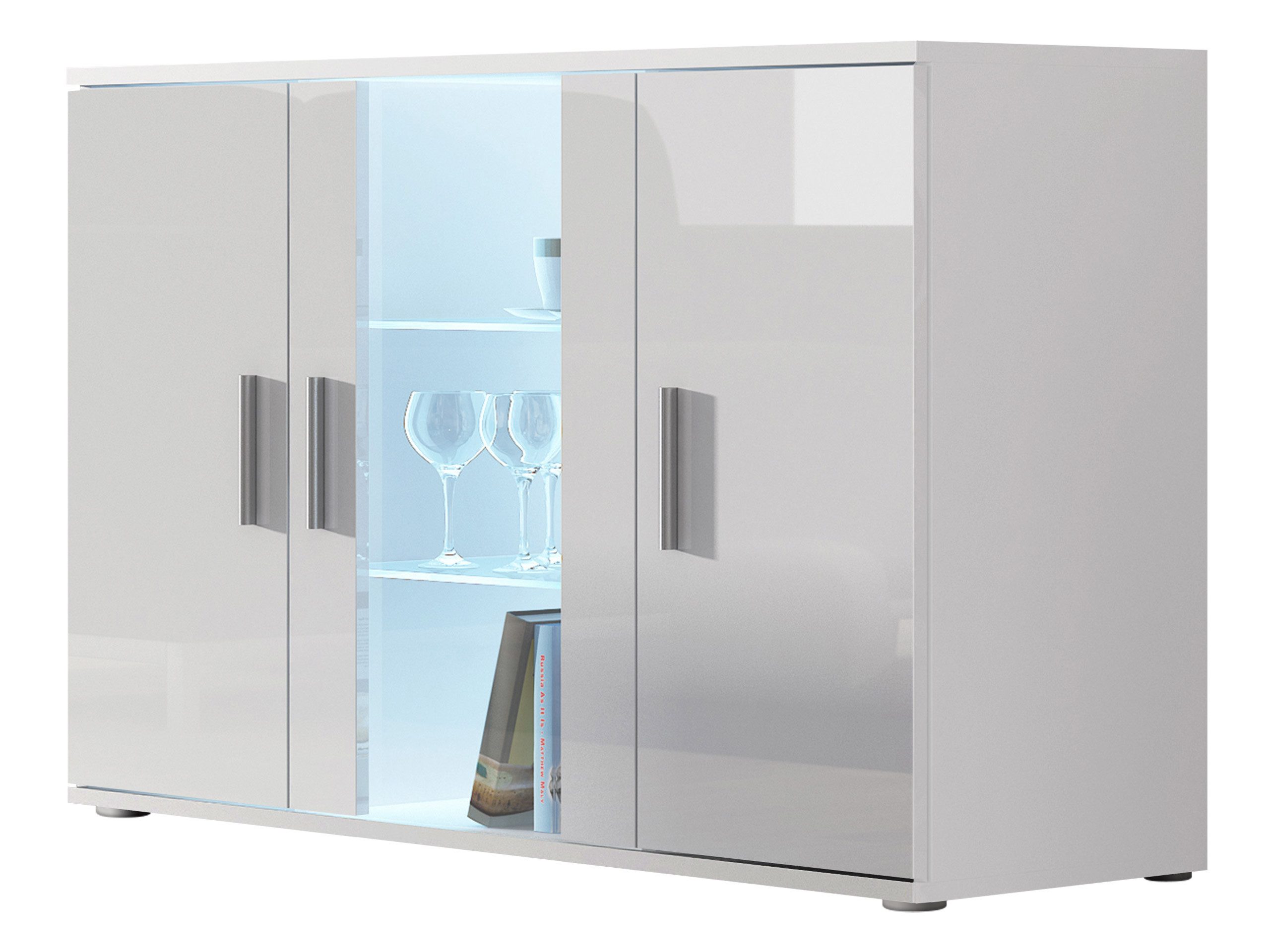 MIRJAN24 Kommode Soho S07 (mit drei Drehtüren), 120x41x80 cm, Beleuchtung als Option