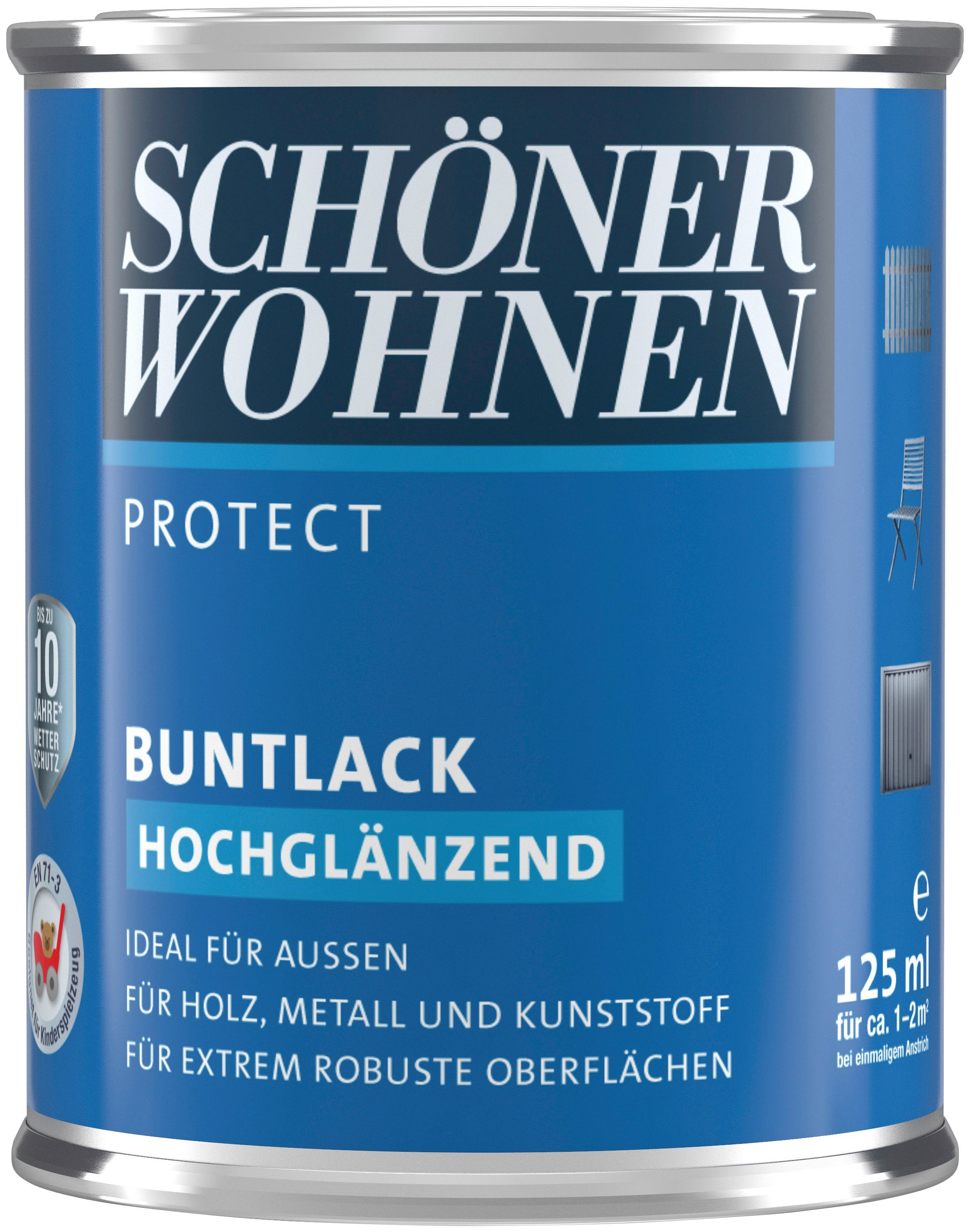 SCHÖNER WOHNEN FARBE Lack Protect, 125 ml, naturgrau, hochglänzend, ideal für außen