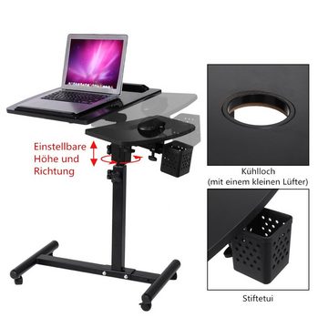 Insma Computertisch, Schreibtisch Laptop-Tisch Beistelltisch Höhenverstellbar 360° drehbar mit Rad Lüfter Stifthalter