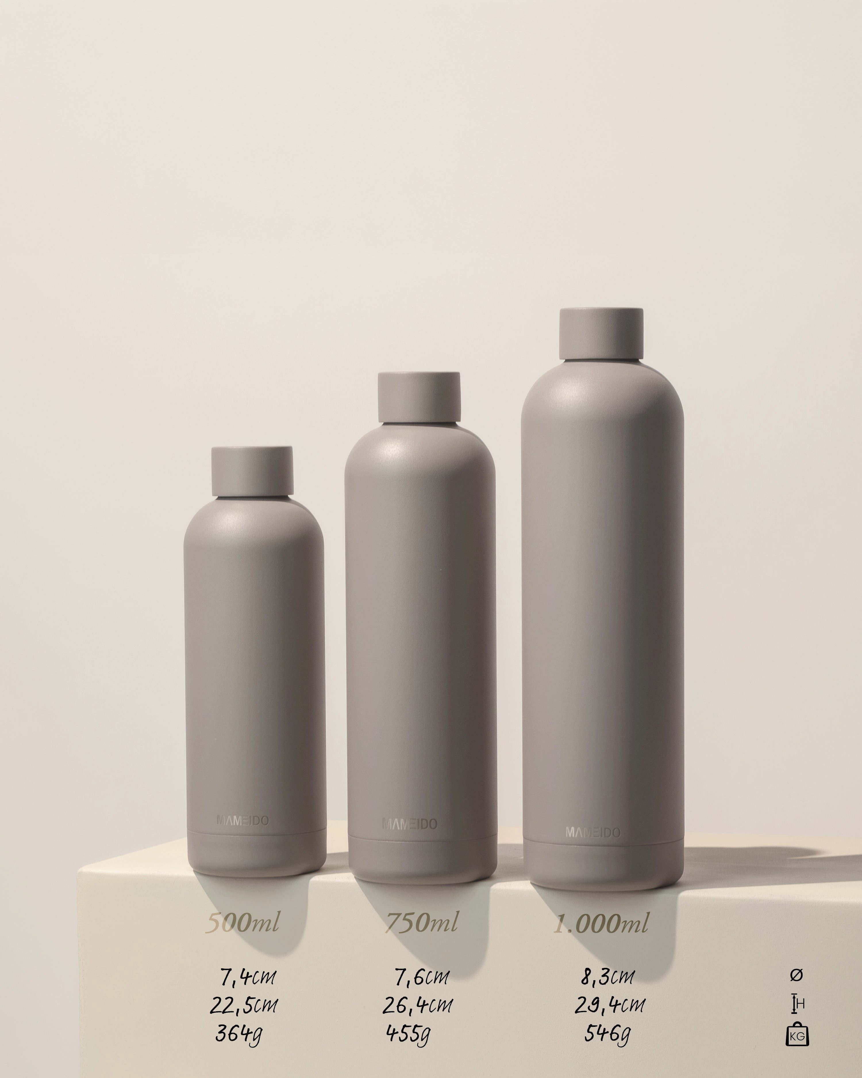 MAMEIDO Thermoflasche, auslaufsicher mit Deckel in 500 ml, 750 ml & 1000 ml