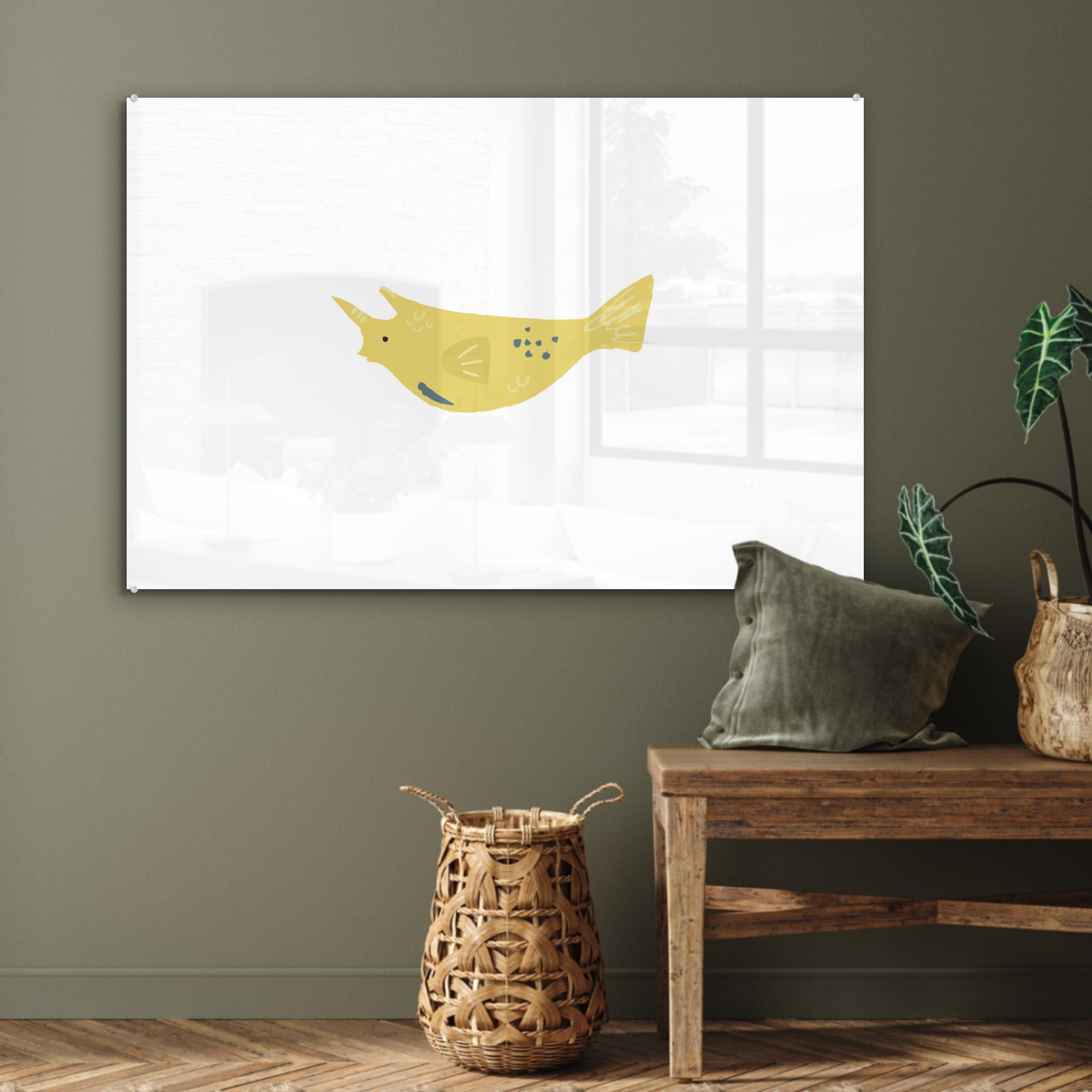 Acrylglasbild - Gelb Acrylglasbilder - Aquarell, Fisch MuchoWow & Meer Schlafzimmer St), - (1 Wohnzimmer