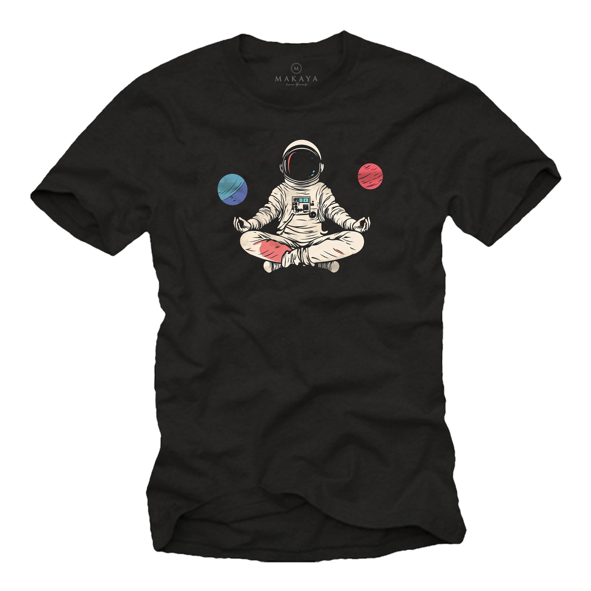T-Shirt mit Aufdruck Astronaut Herren Motiv Yoga Meditation Lustig