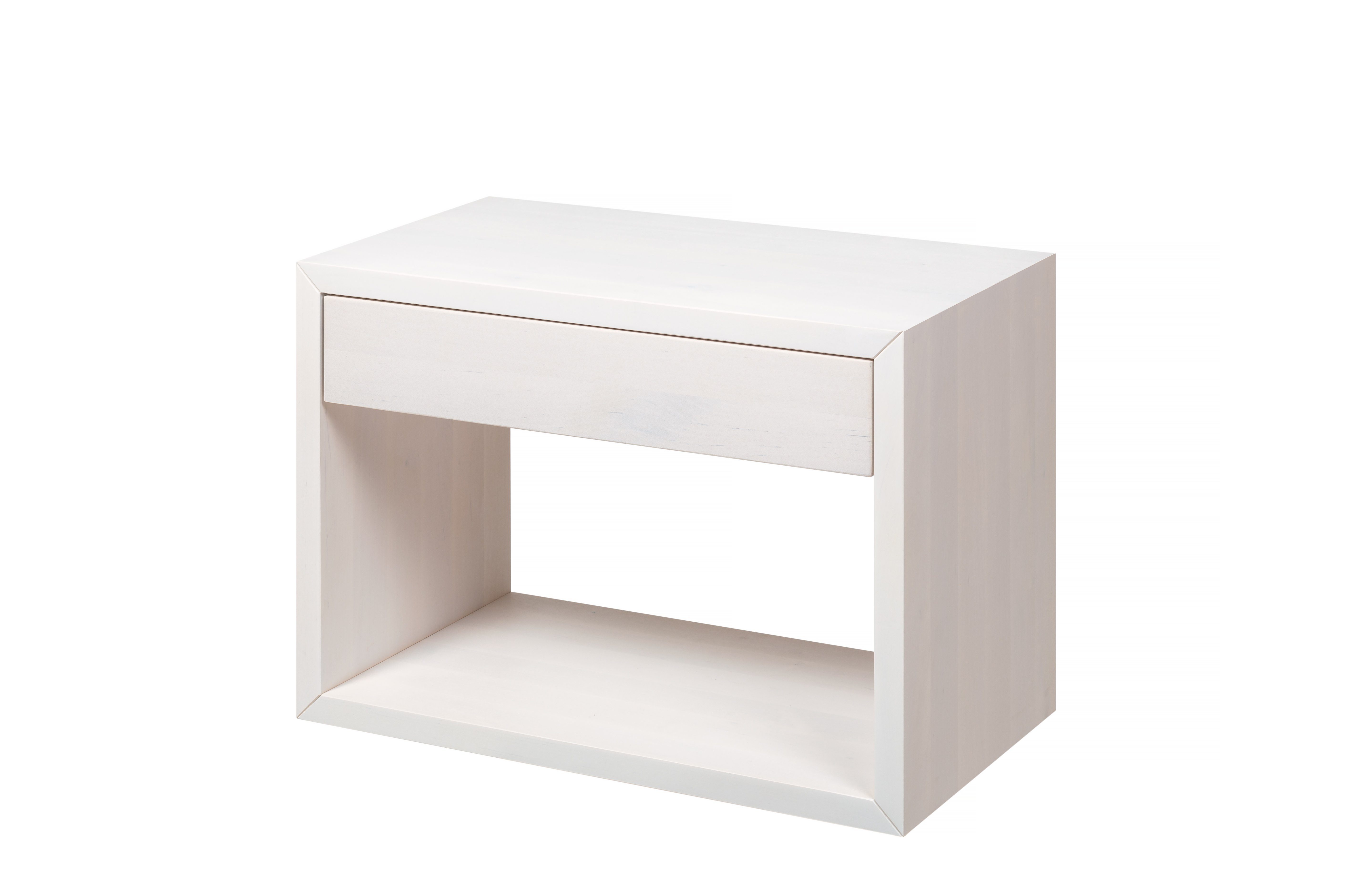 Woodek Design Nachttisch HUGO, breite und schwebende Nachtkommode (Ablagetisch aus weißer Buche, 1-St., hängende und moderne Nachttischkonsole), kompakter Nachtschrank mit Stauraum