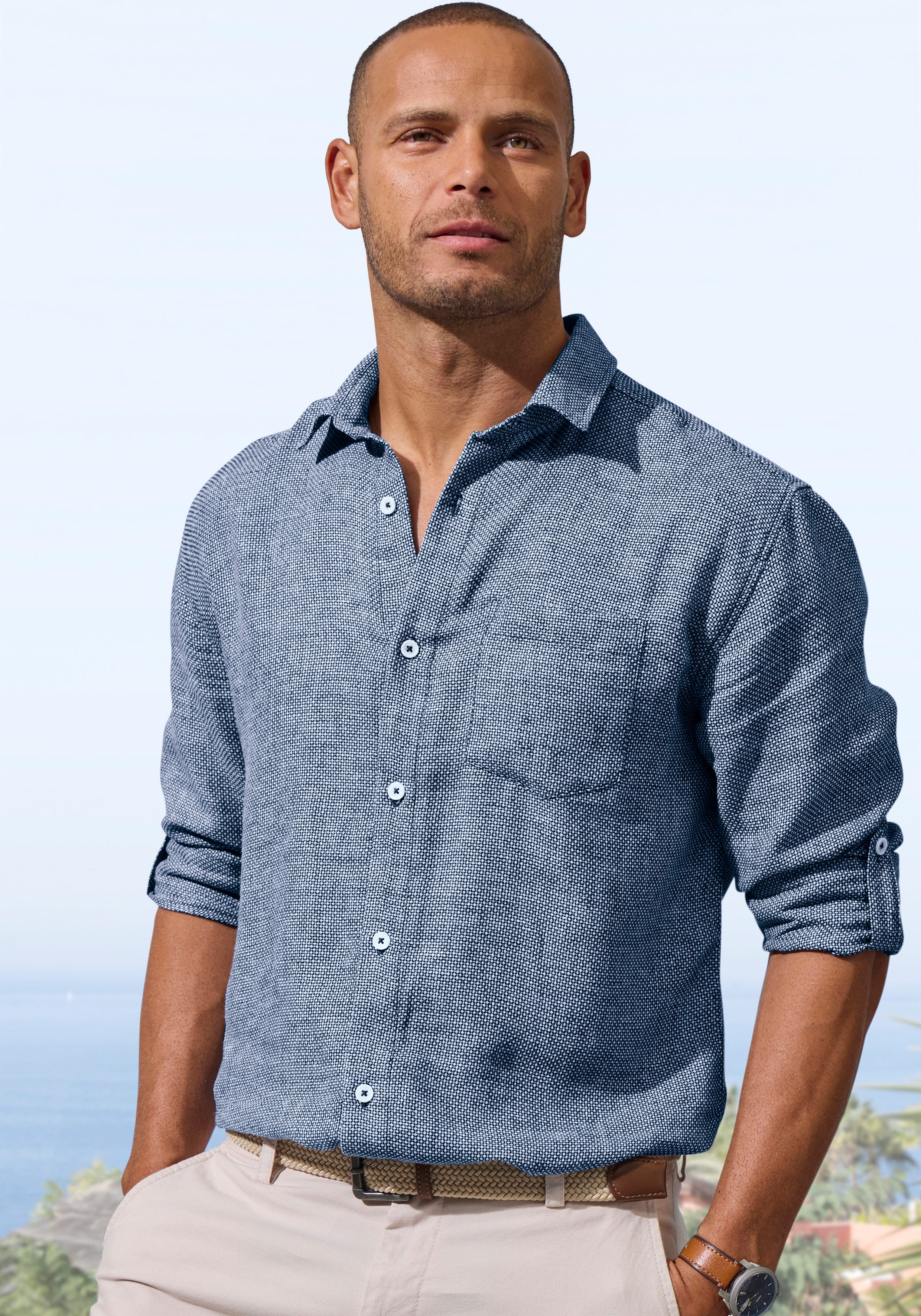 John Devin Leinenhemd, Langarmhemd Luftiges Freizeithemd mit Krempelfunktion