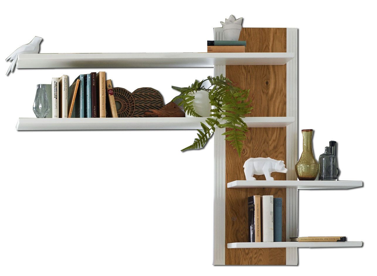 Casamia Wandregal Wandregal Bücherregal Novara weiß Regal Bücherbord natur massiv